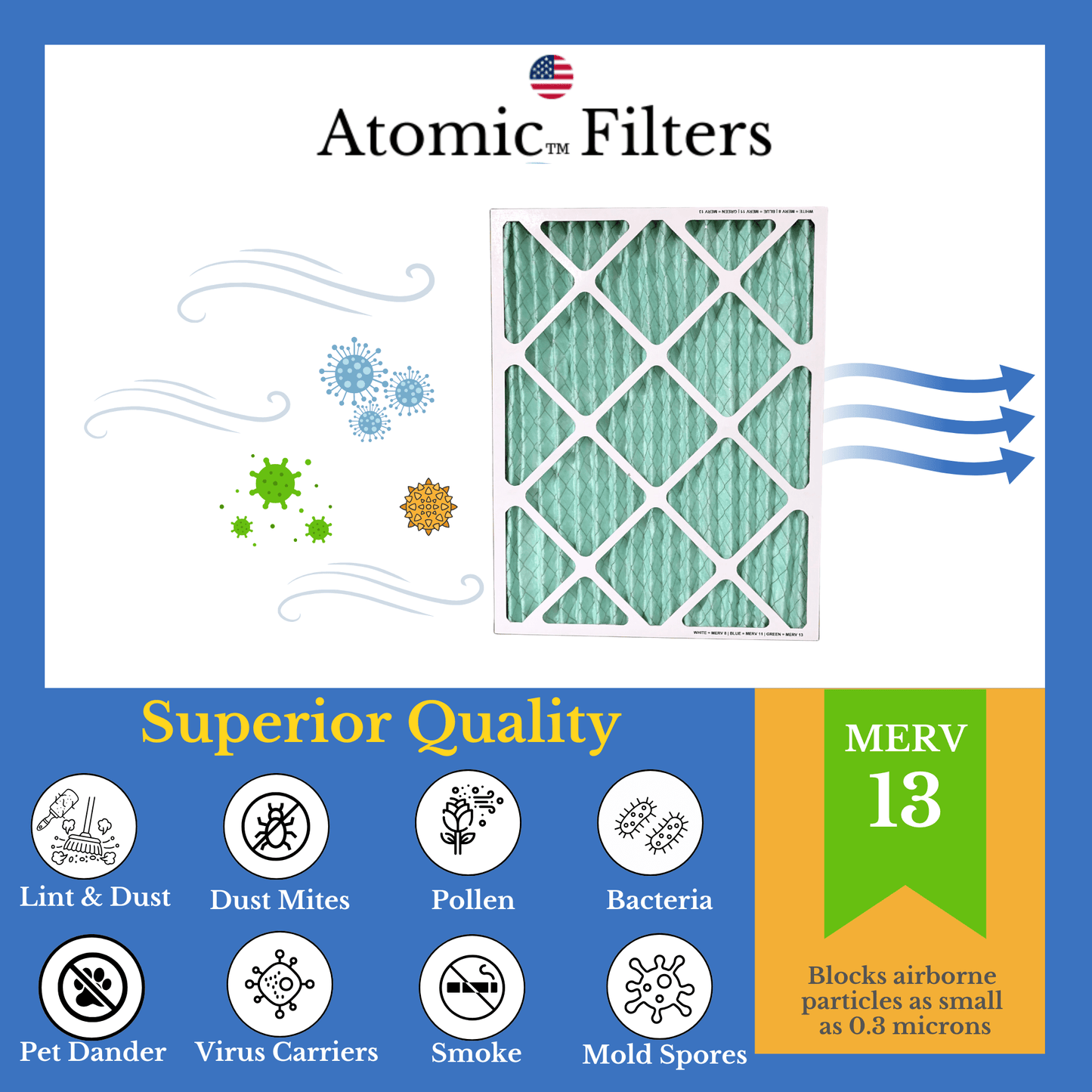 16x25x1 MERV 13 Pleated Air Filter 6 - Pack | Same Day Shipping | Hospital - Grade Allergy Protection