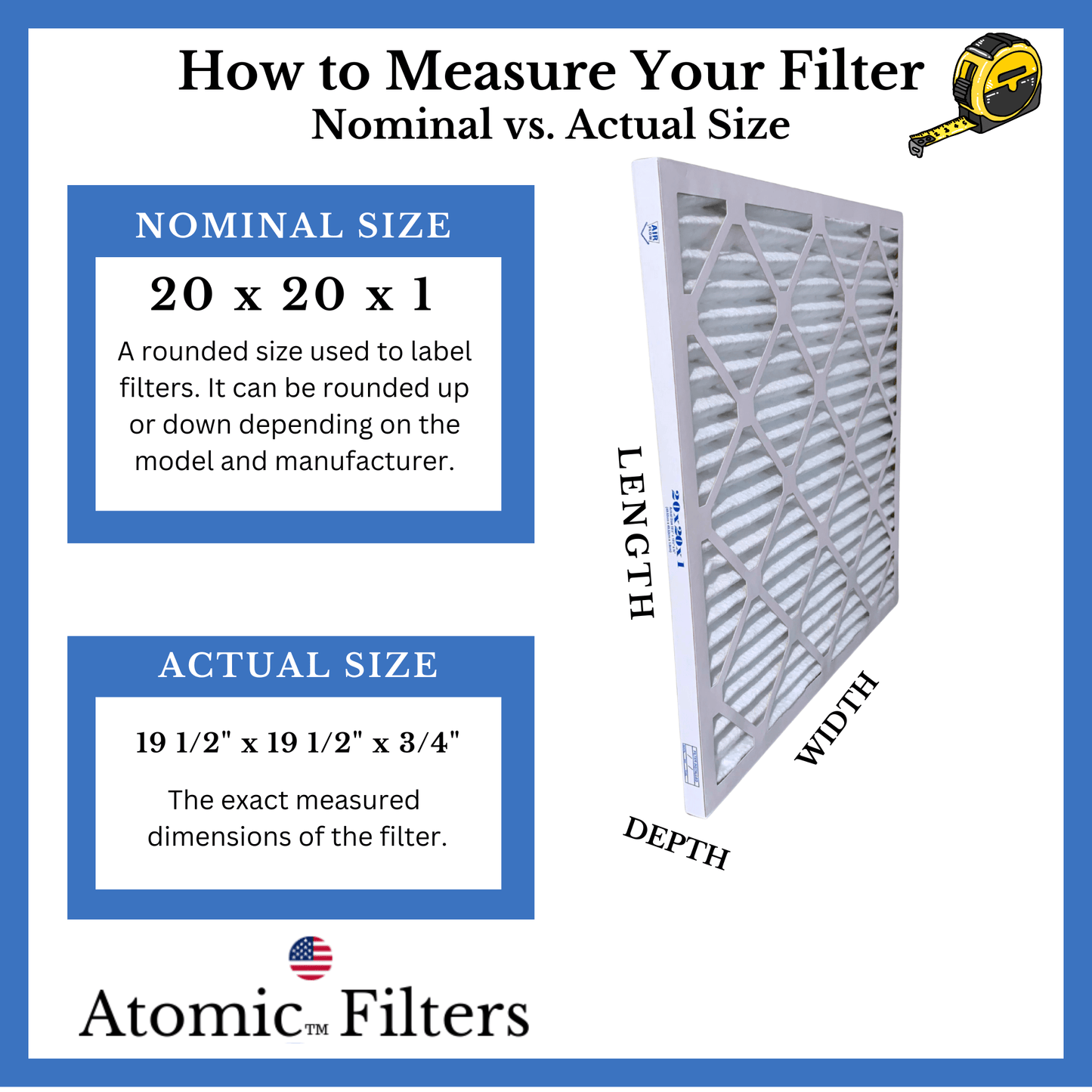 20x20x1 MERV 11 Air Filter - USA Made Pleated HVAC Filters (6 Pack)