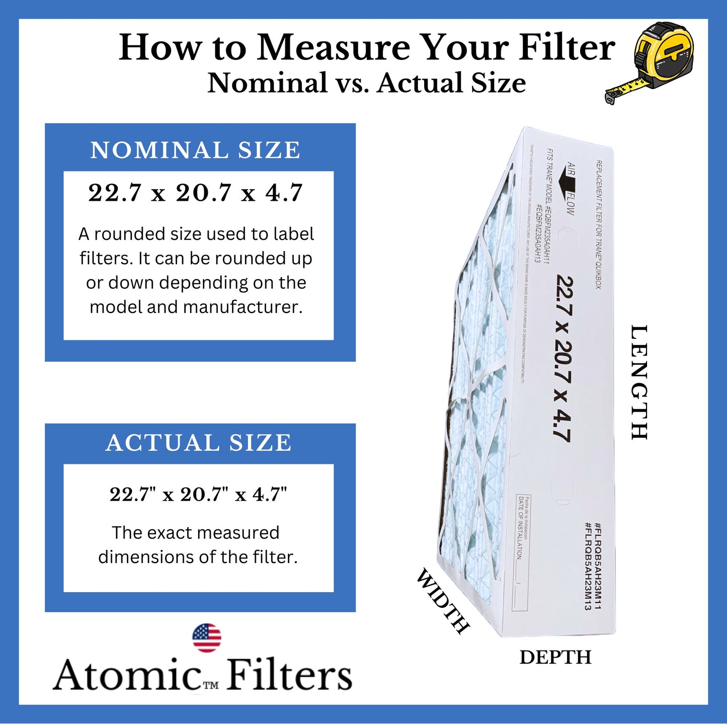 Atomic Compatible for Trane FLRQB5AH23M11 22.7x20.7x4.7 MERV 11 Filter - 2 Pack