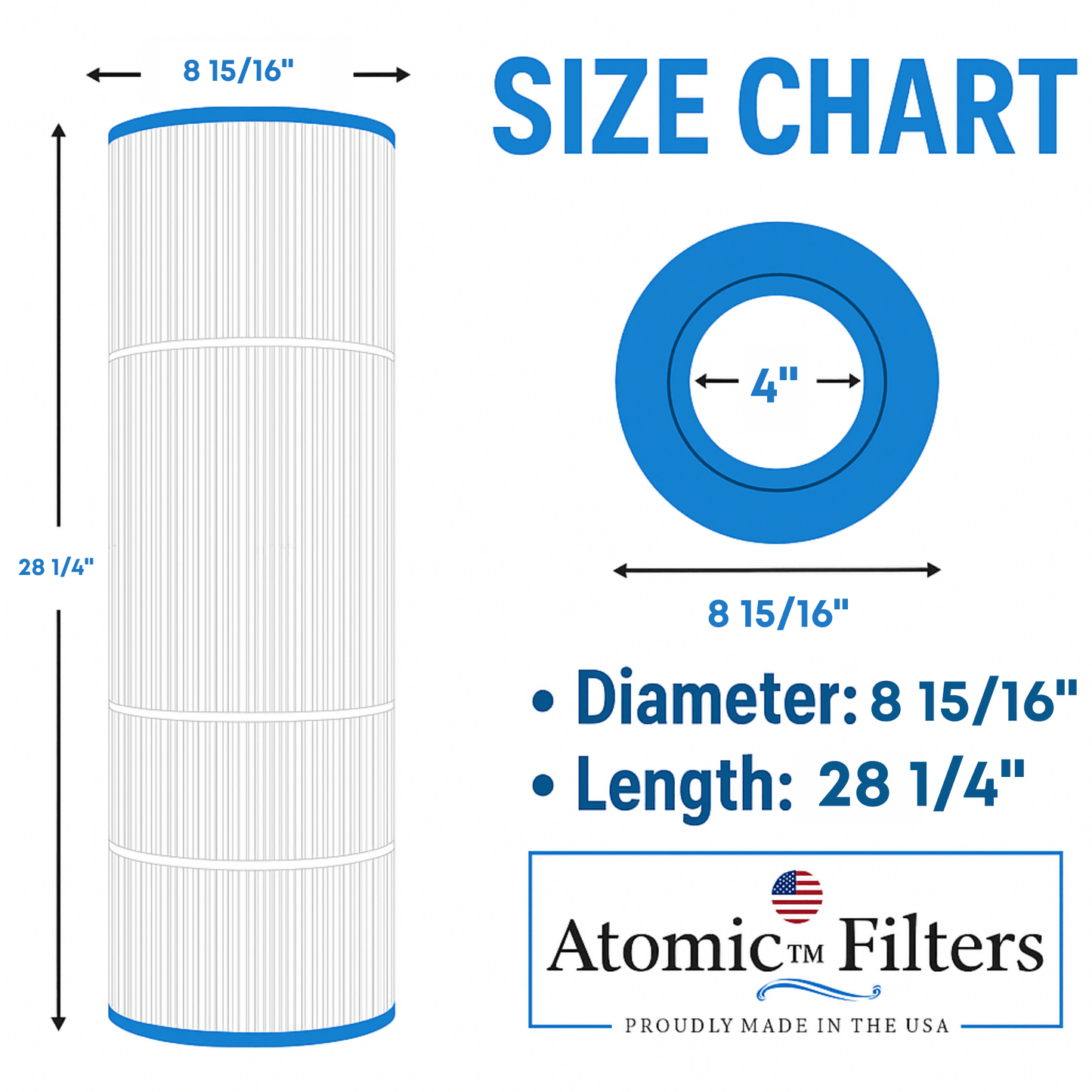 Atomic Pool Spa Filter Cartridge Replacement for Waterway Proclear 125, 2006 and prior, Sta Rite Posi Clear PXC - 125 PWWPC125B C - 8413 FC - 2575