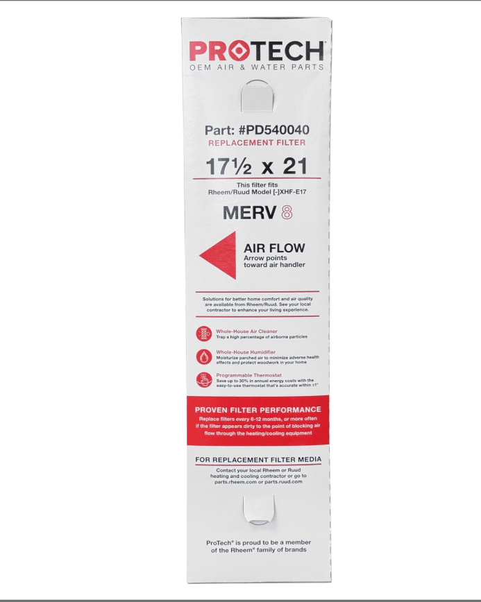 RHEEM/RUUD PROTECH PD540040 17.5x21x5 MERV 8 Furnace Filter - 2 Pack