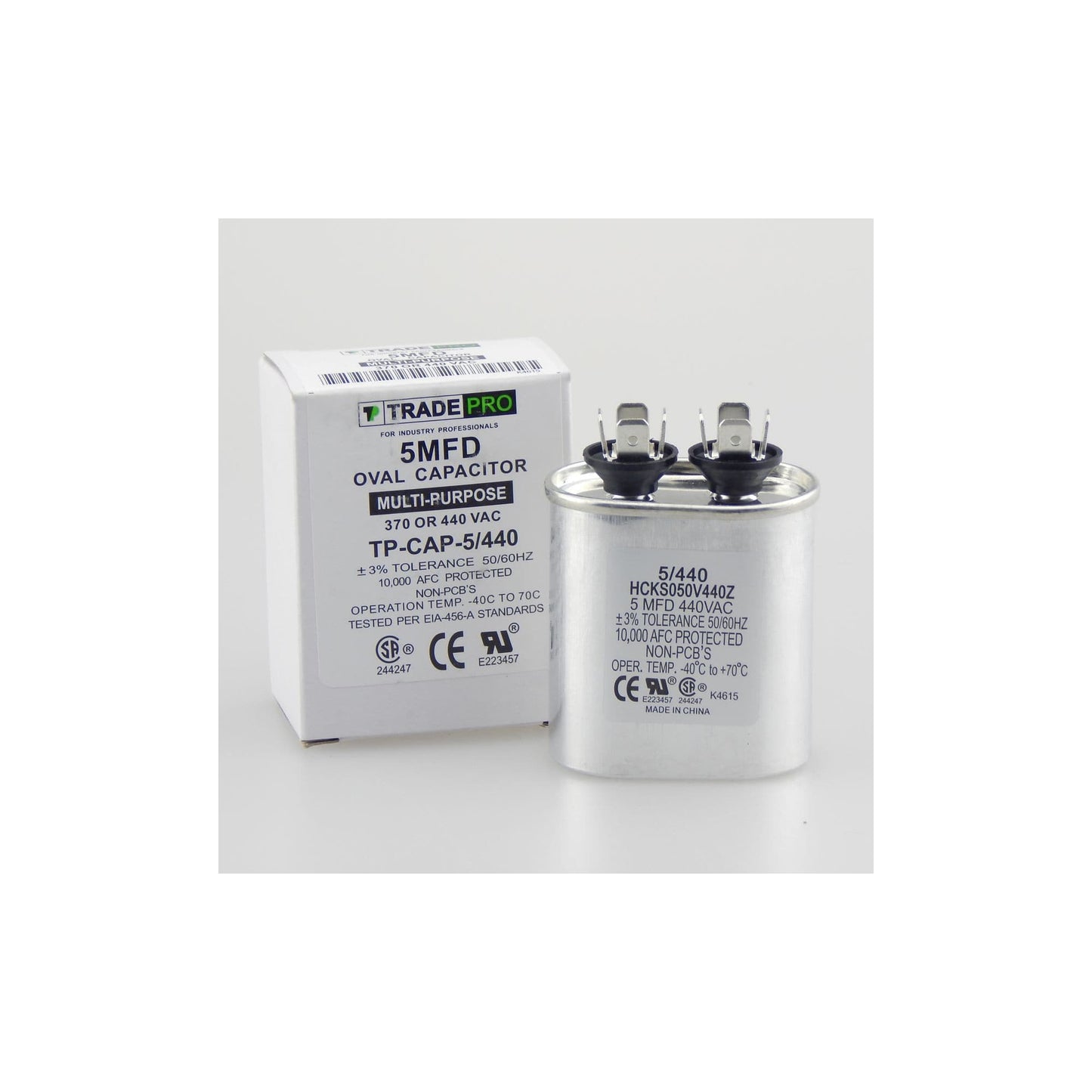 Carrier TP-CAP-5/440 370 VAC or 440 Volt Fan Motor Run Oval Capacitor