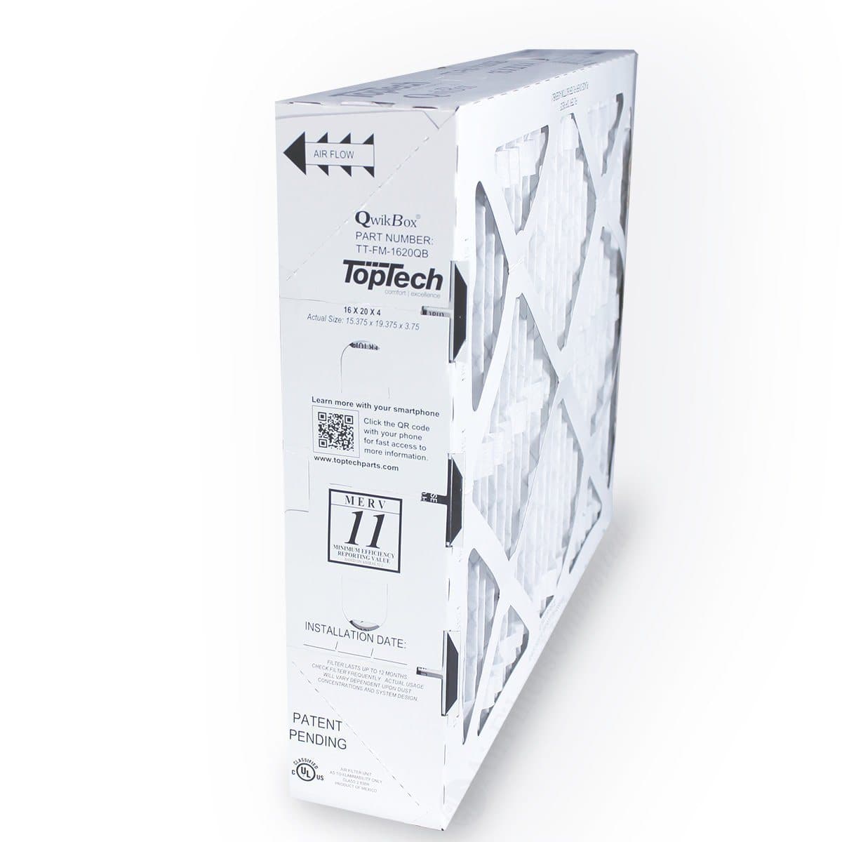 TopTech TechPure TT-FM-1620 QB OEM 16x20x4 Replacement Furnace Filter for TechPure TT-MAC-1722 air cleaners- QwikBox(R)