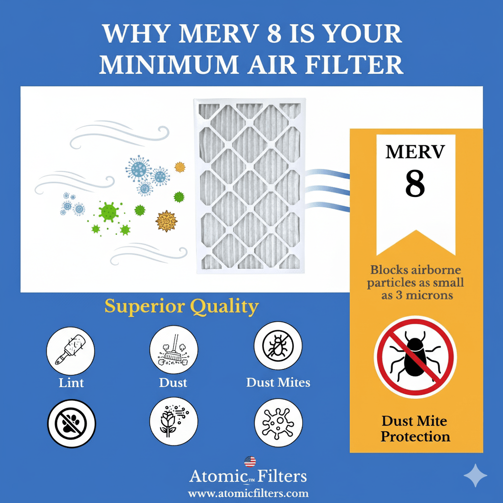 Why MERV 8 Should Be Your Minimum Air Filter | Dust Mite Protection - Atomic Filters