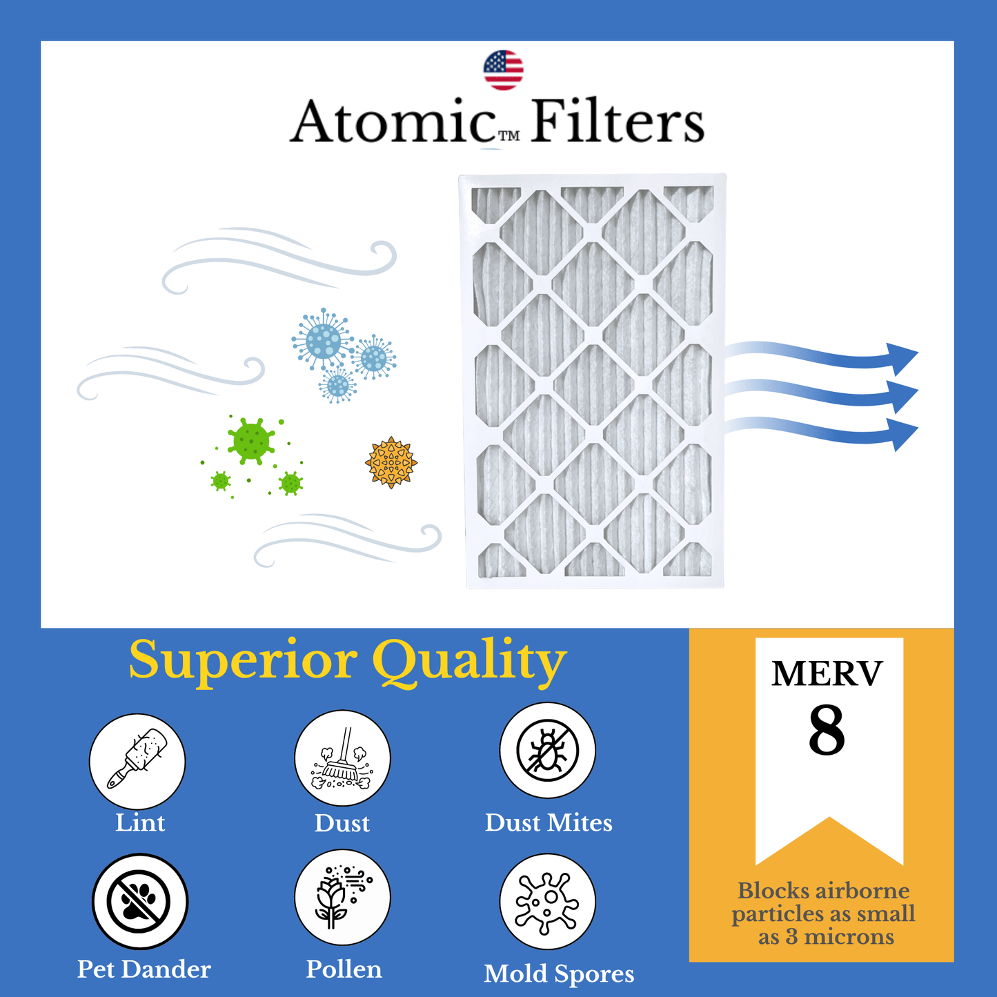 14x25x1 MERV 8 Pleated AC Furnace Filter - Case of 6