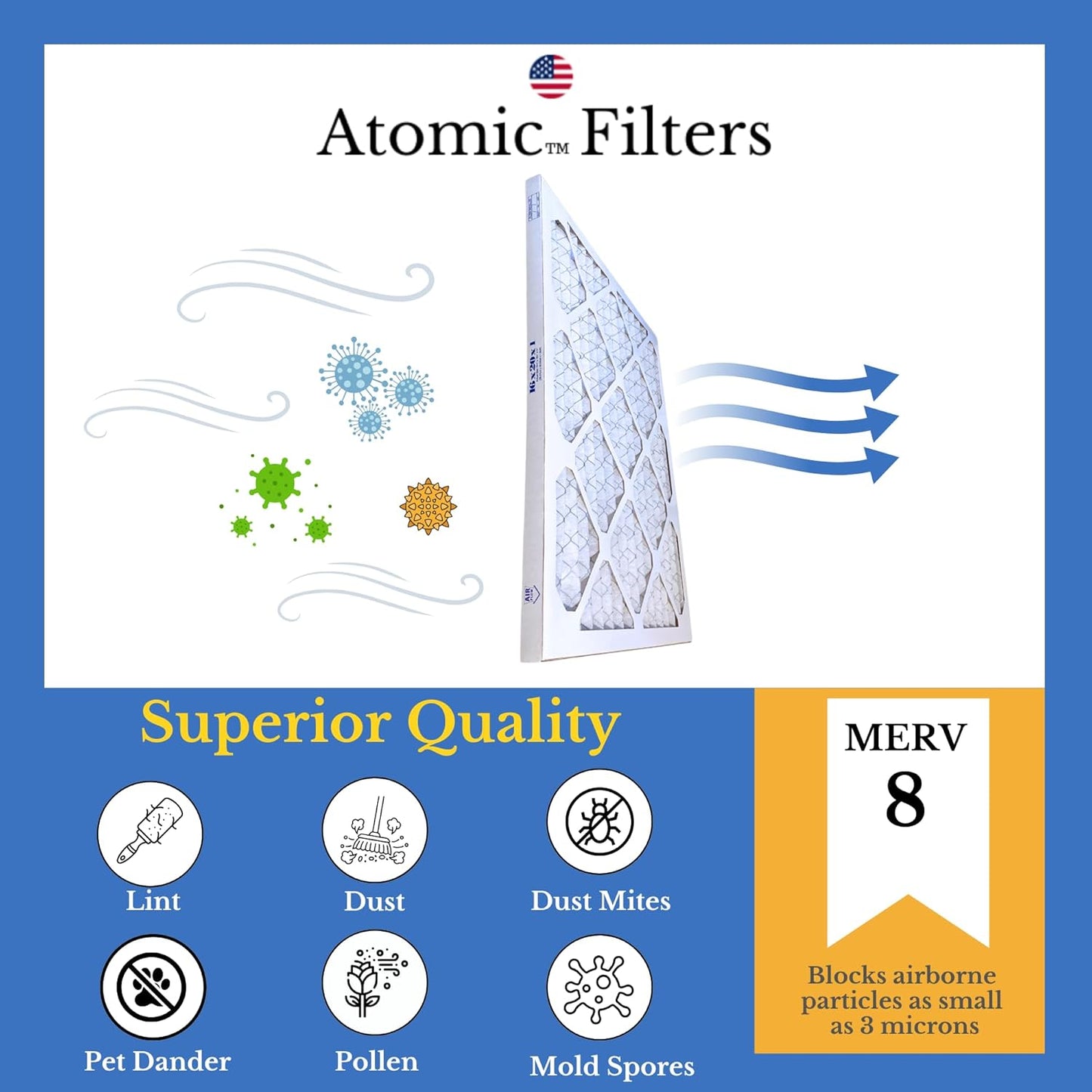 16x20x1 MERV 8 Pleated Air Filter - Case of 6
