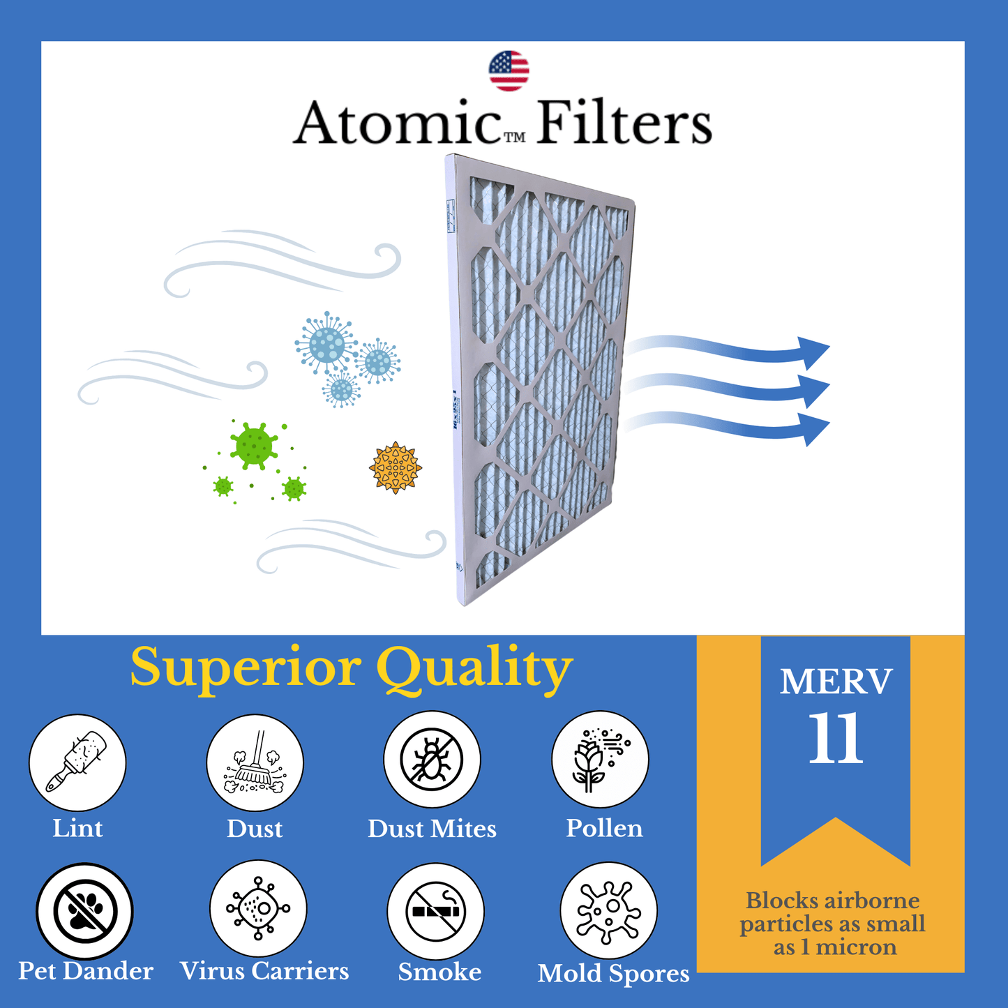 16x25x1 MERV 11 Pleated AC Furnace Filter - Case of 6