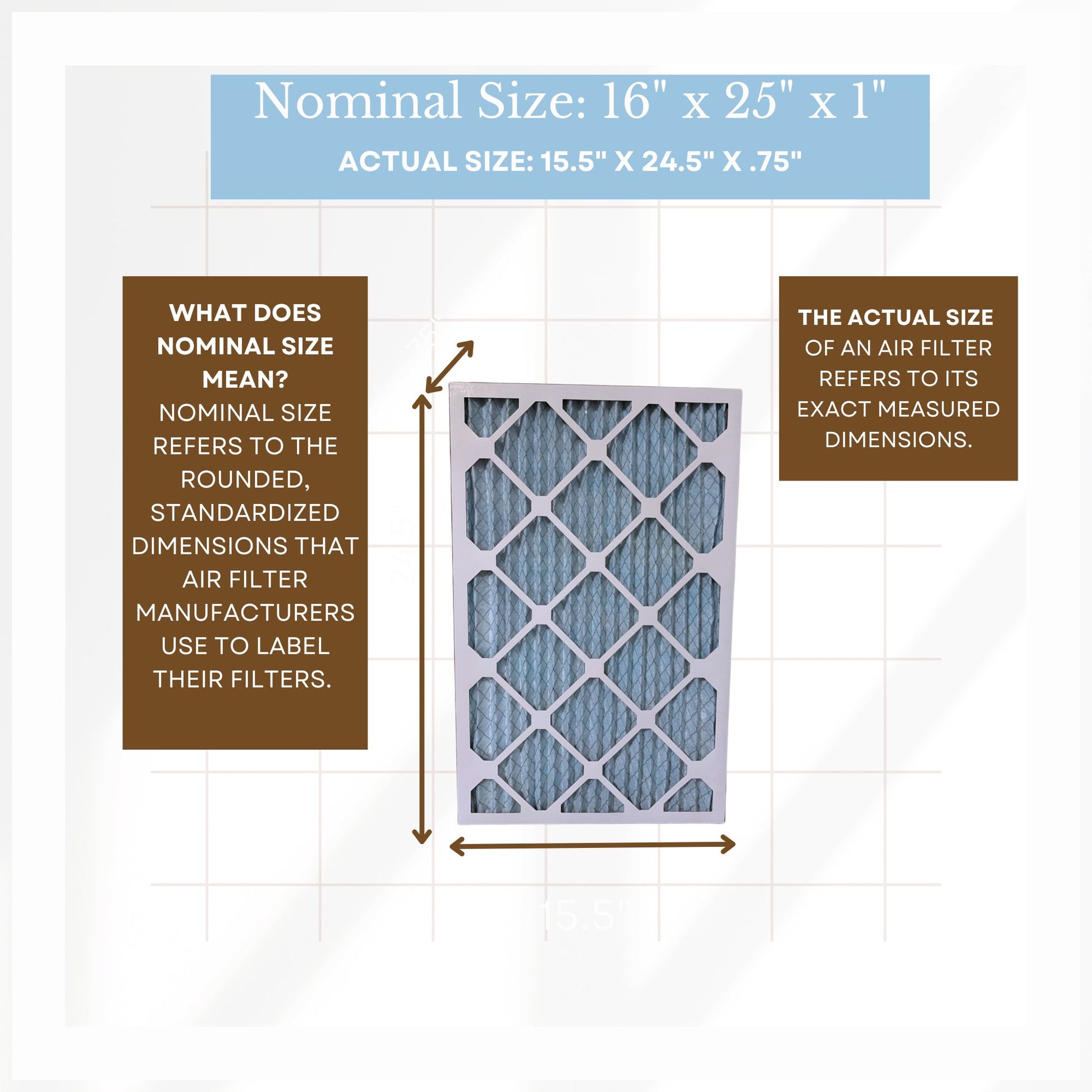 16x25x1 MERV 11 Pleated AC Furnace Filter - Case of 6