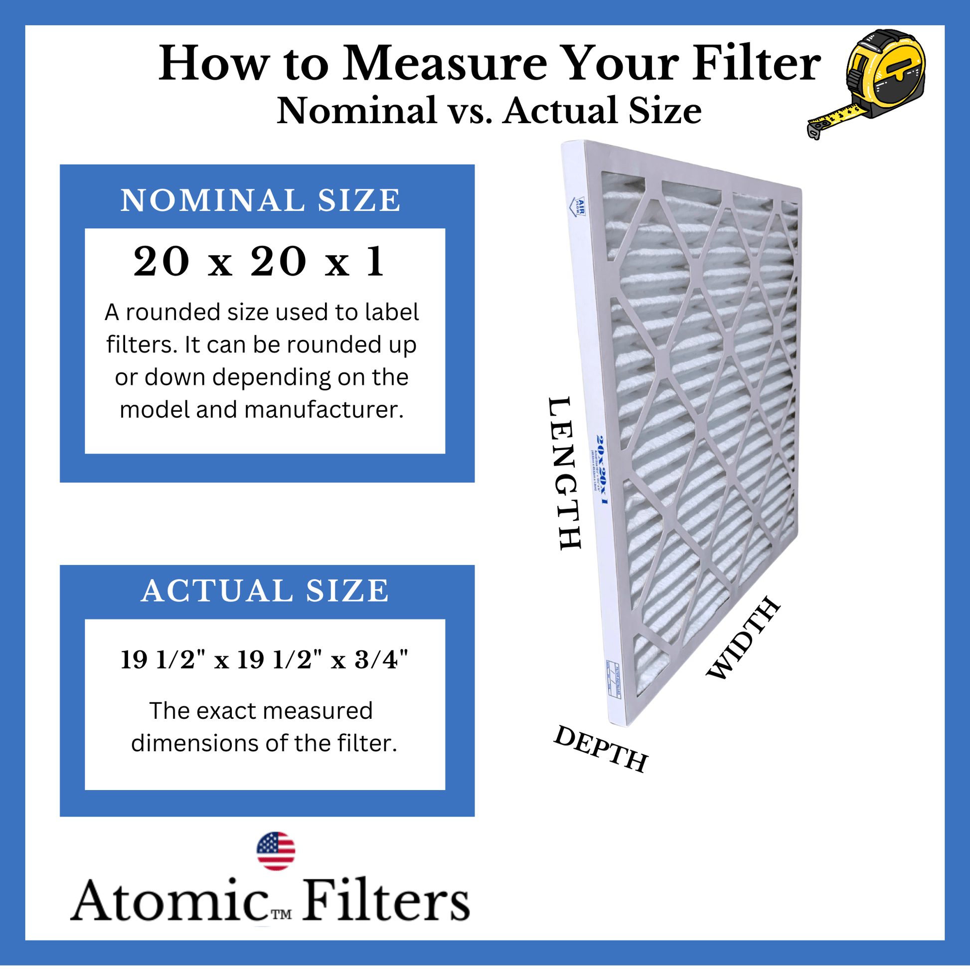 20x20x1 MERV 11 Air Filter - USA Made Pleated HVAC Filters (6 Pack)