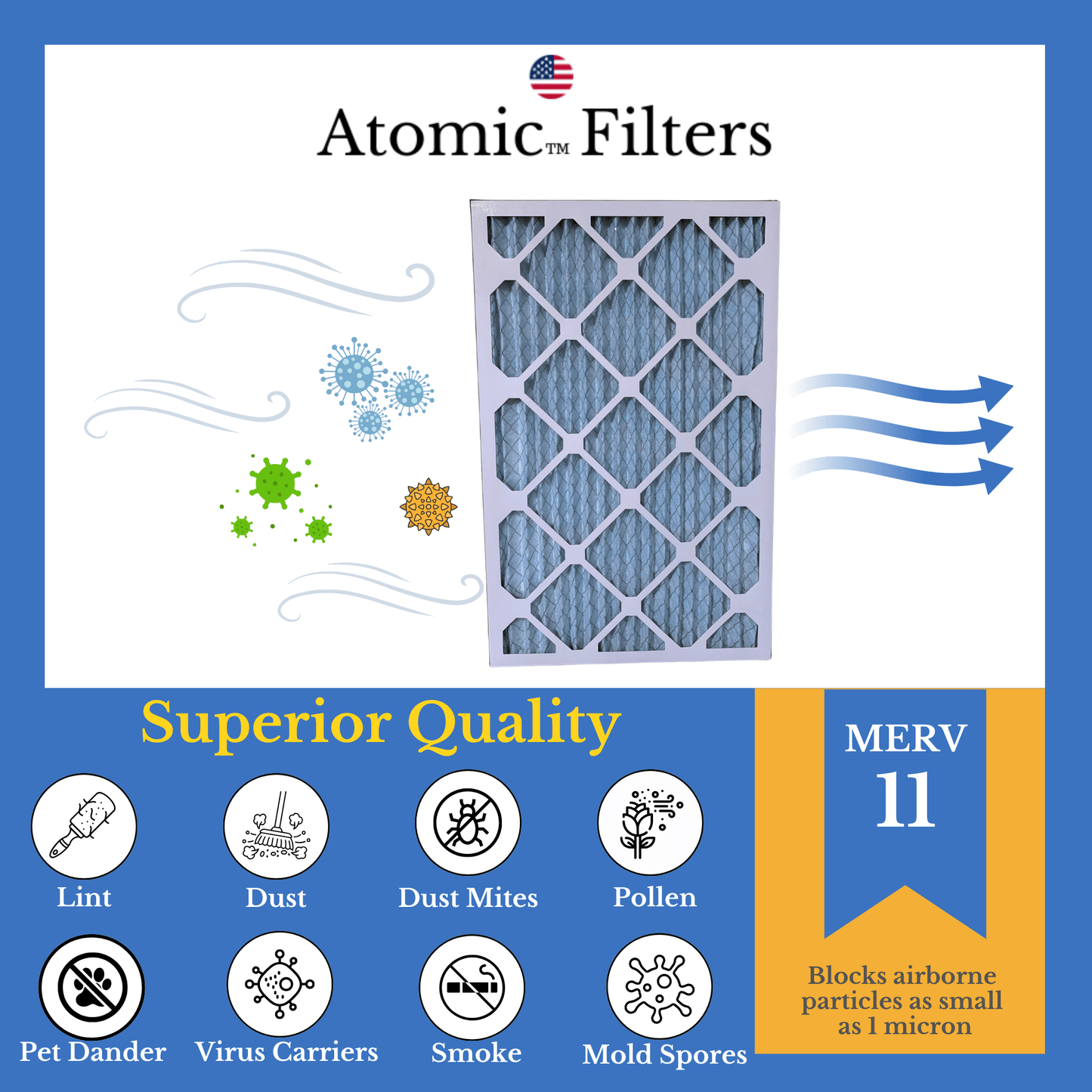 20x25x1 MERV 11 Pleated AC Furnace Filter - Case of 6