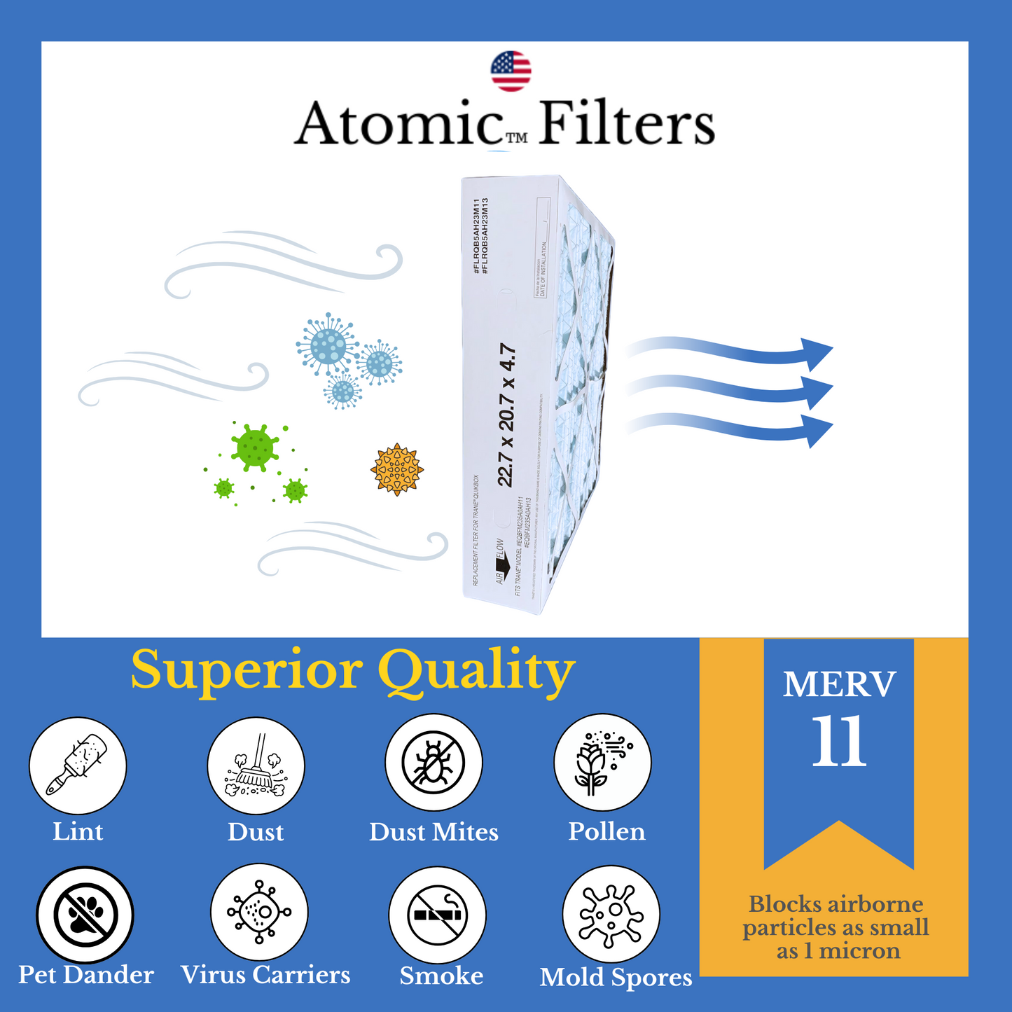 MERV 11 Rating - Atomic Compatible for Trane FLRQB5AH23M11 22.7x20.7x4.7 MERV 11 Filter - 2 Pack