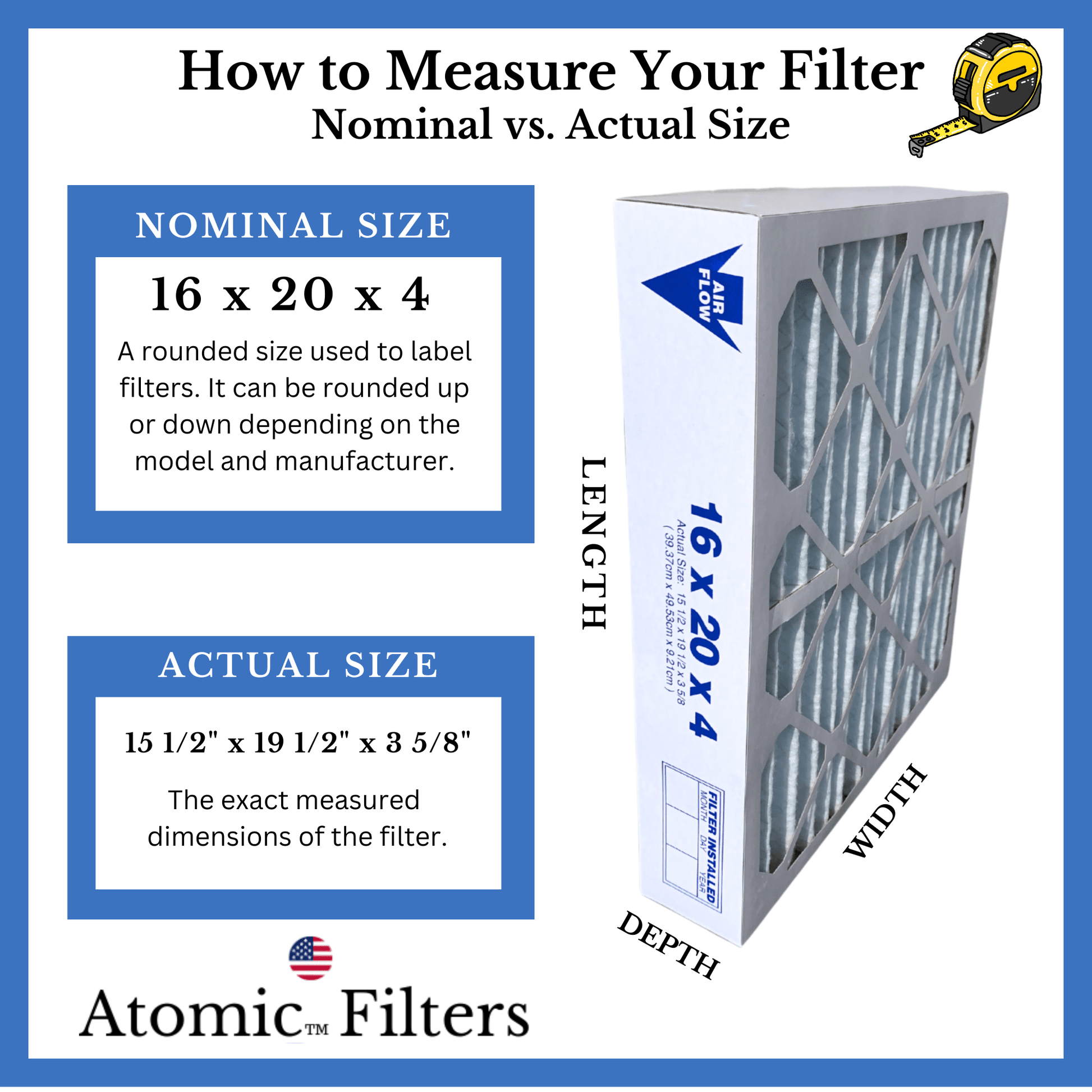 Atomic 16x20x4 MERV 11 Pleated AC Furnace Filter - Case of 3