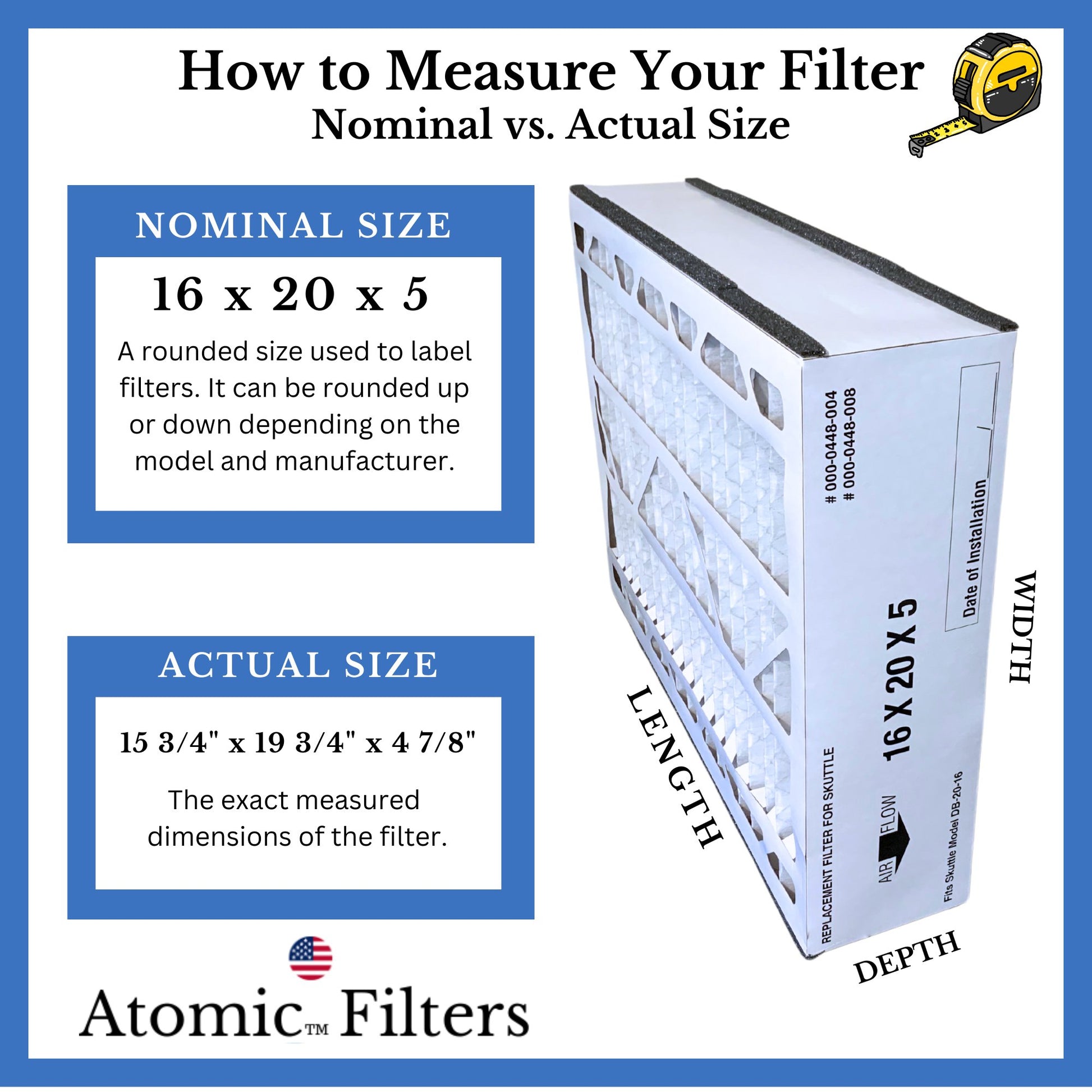 Atomic Compatible for Skuttle 000 - 0448 - 004 20X16X5 MERV 8 Furnace Filter (2 Pack)