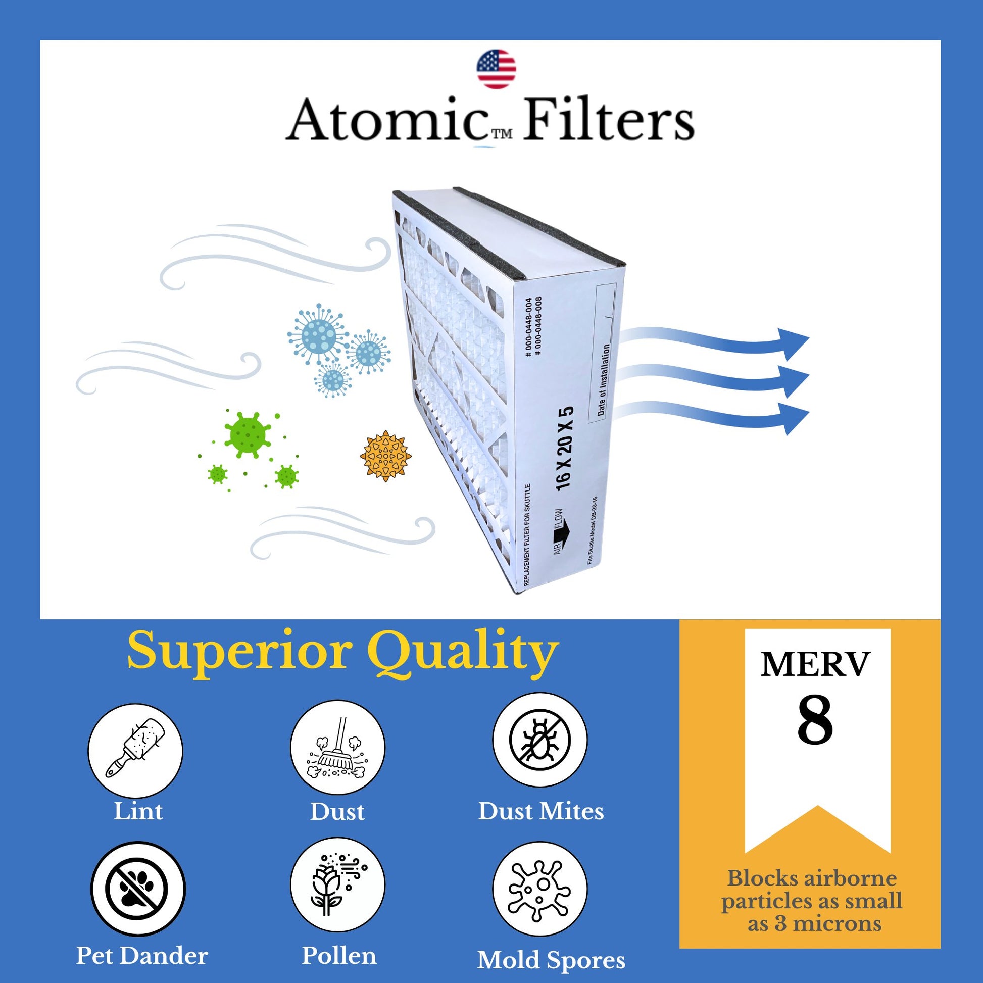 Atomic Compatible for Skuttle 000 - 0448 - 004 20X16X5 MERV 8 Furnace Filter (2 Pack)