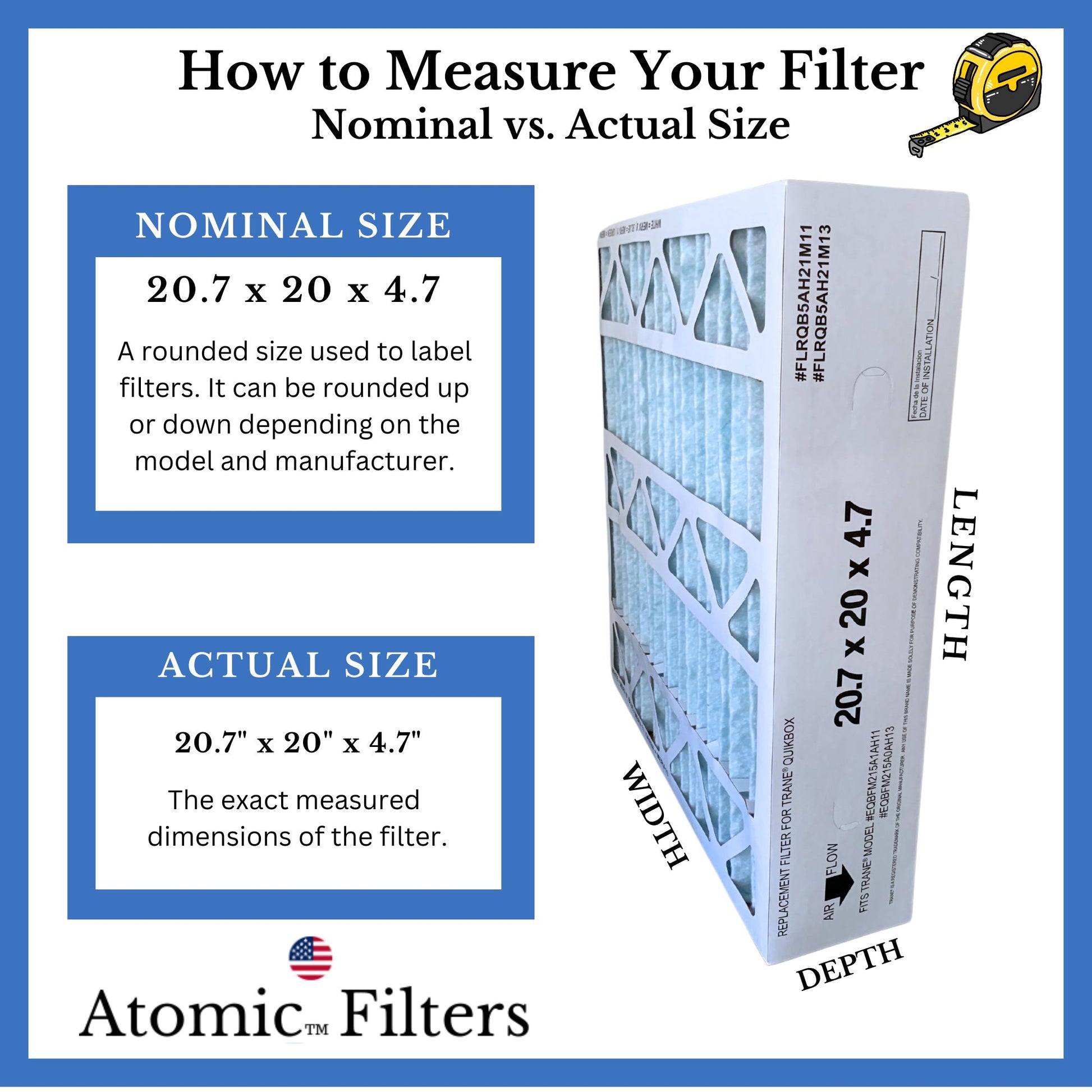 Atomic Compatible for Trane FLRQB5AH21M11 20.7x20x4.7 MERV 11 Filter - 2 Pack