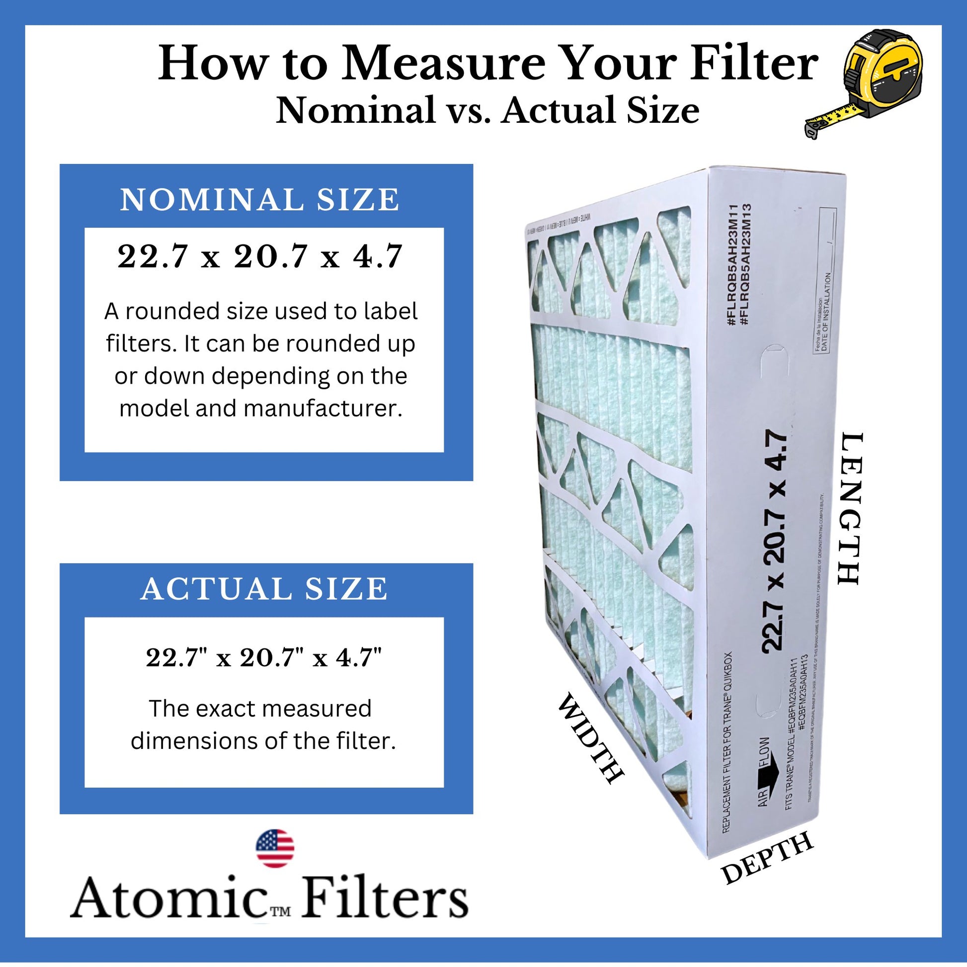 Atomic Compatible for Trane FLRQB5AH23M11 22.7x20.7x4.7 MERV 13 upgrade Filter - 2 Pack