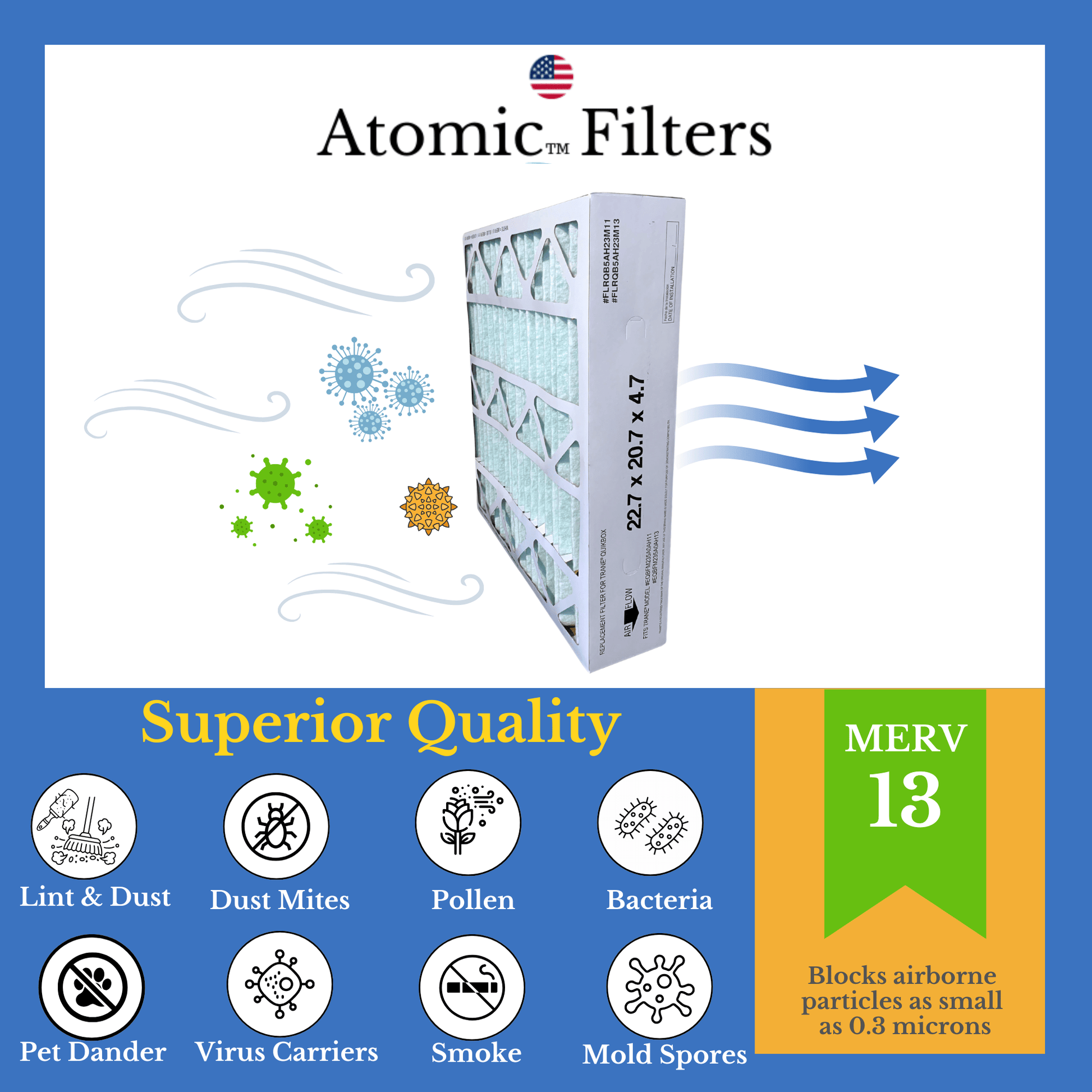 Atomic Compatible for Trane FLRQB5AH23M11 22.7x20.7x4.7 MERV 13 upgrade Filter - 2 Pack