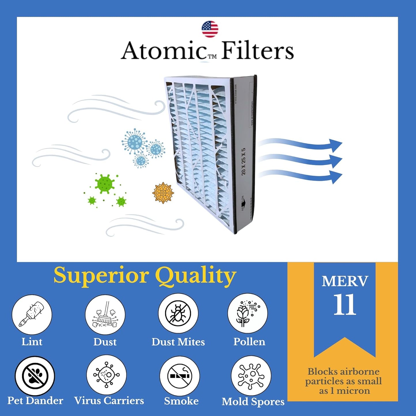 Atomic Compatible for Ultravation 91 - 006 20x25x5 MERV 11 Replacement Furnace Filter - 2 Pack
