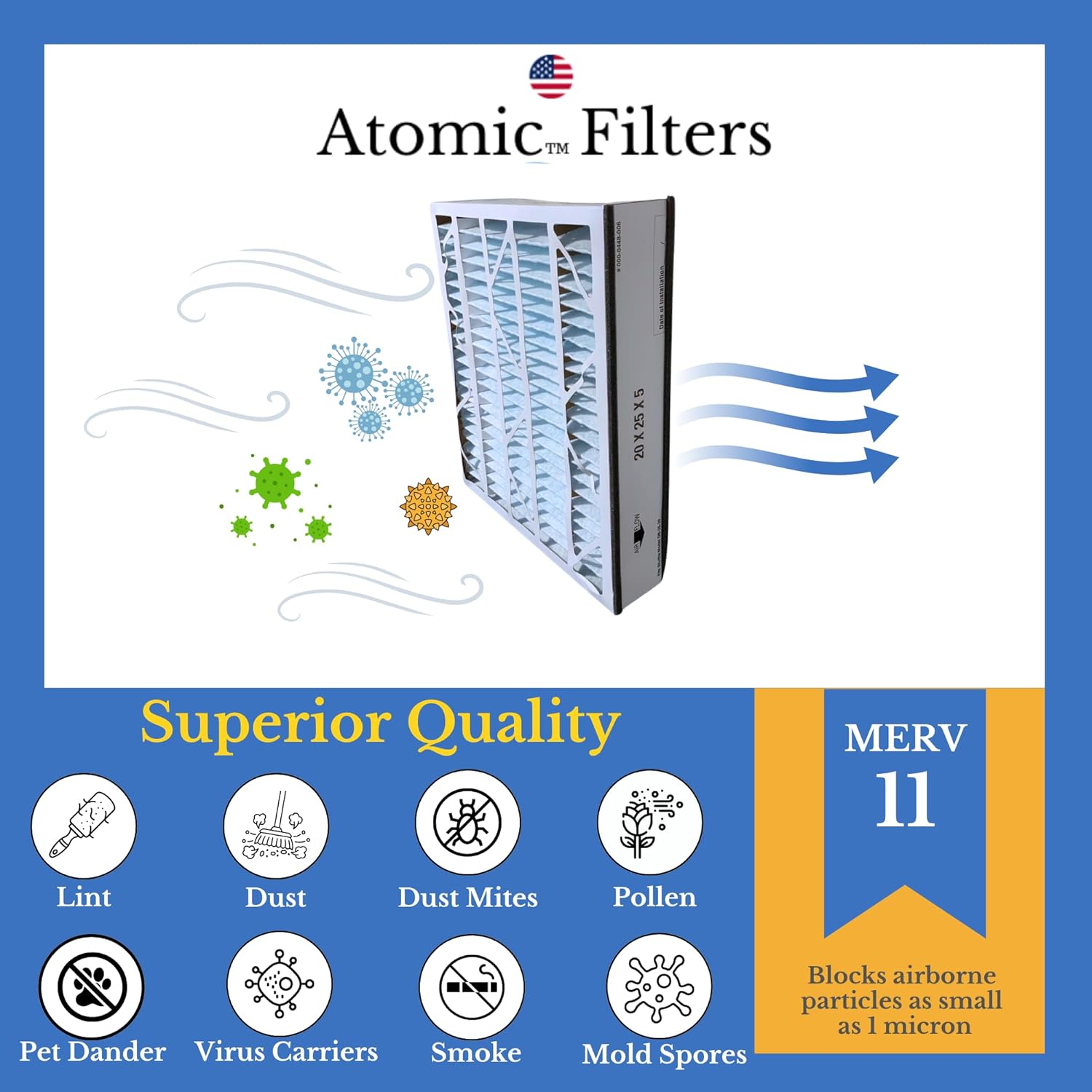 Atomic Compatible for Ultravation 91 - 006 20x25x5 MERV 11 Replacement Furnace Filter - 2 Pack