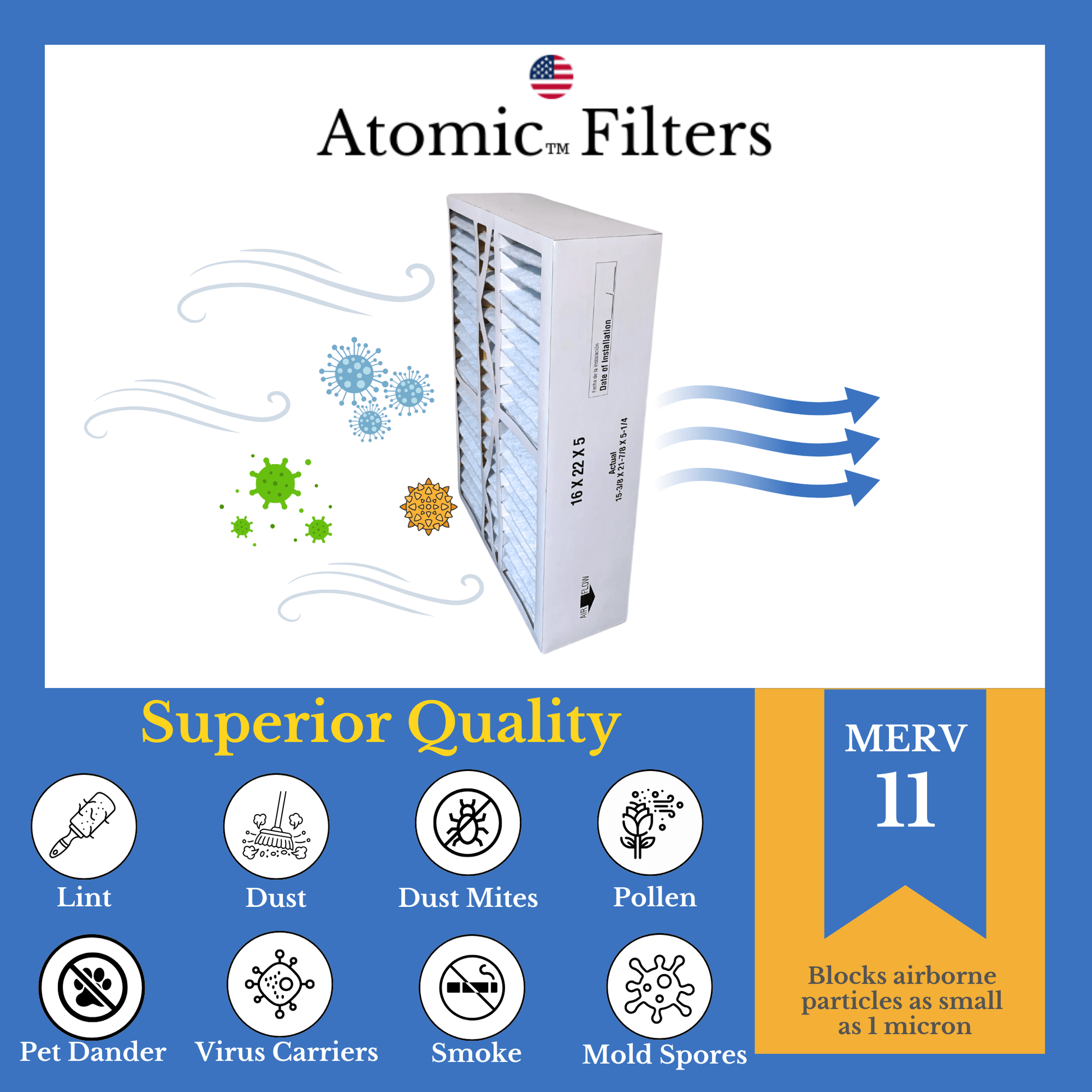 Atomic Compatible M0 - 1056 16x20x5 MERV 11 Goodman, Amana & Five Seasons Furnace Filter - 2 Pack