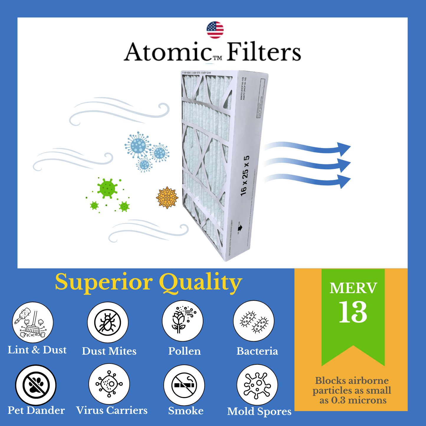 Atomic EXPXXFIL0316 16x25x5 Carrier Replacement MERV 13 Air Filter - 2 Pack