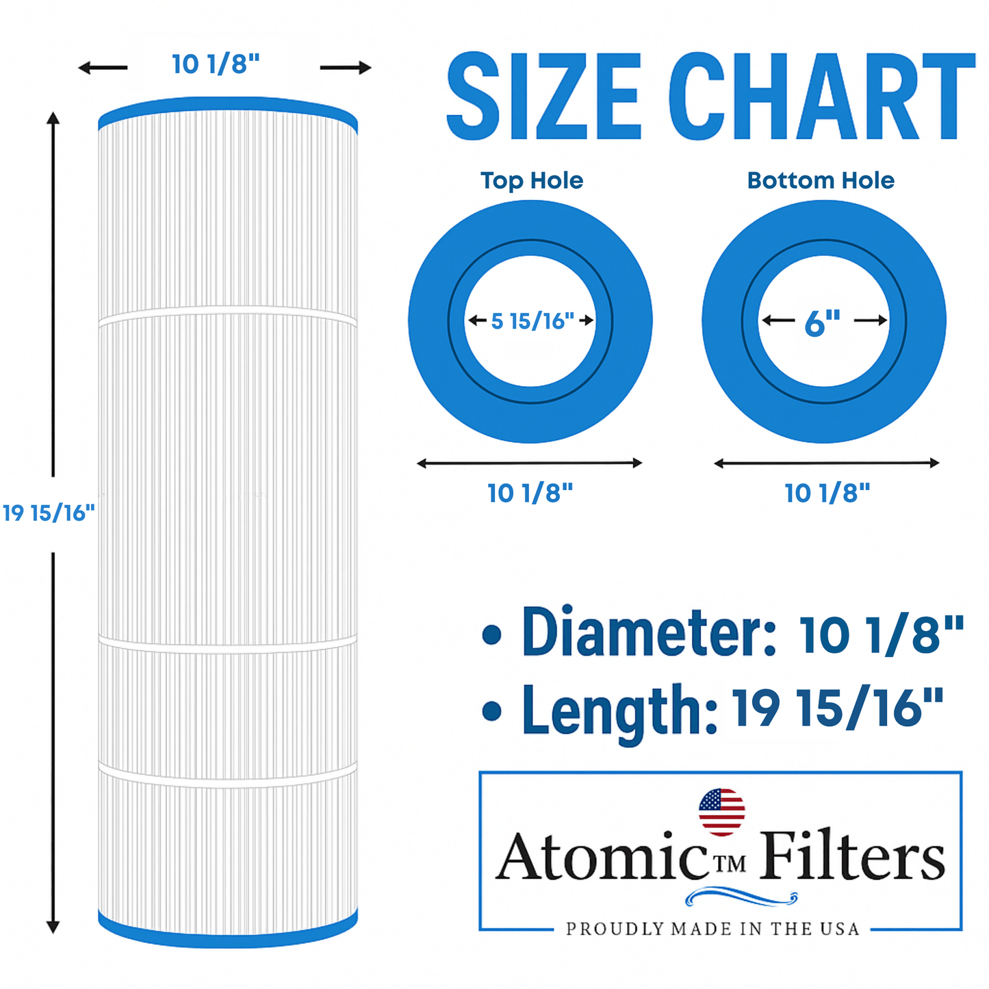 Atomic USA Made Pool Filter replaces Jacuzzi CFR/CFT 100 Pleatco PJ100, Unicel C - 9699, Filbur FC - 1490