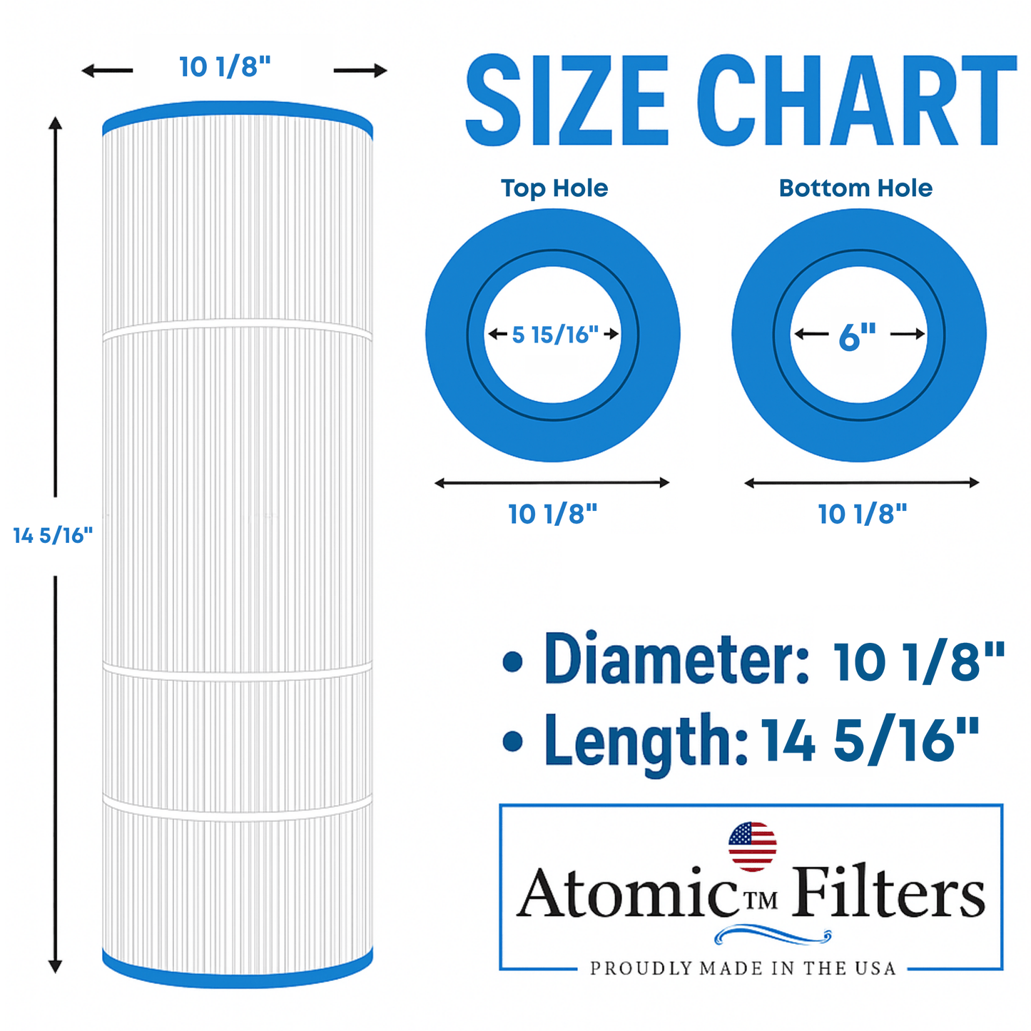 Atomic USA Made Pool Spa Filter replaces Jacuzzi CFR 75 Pleatco PJ75 - 4, Unicel C - 9475, Filbur FC - 1480