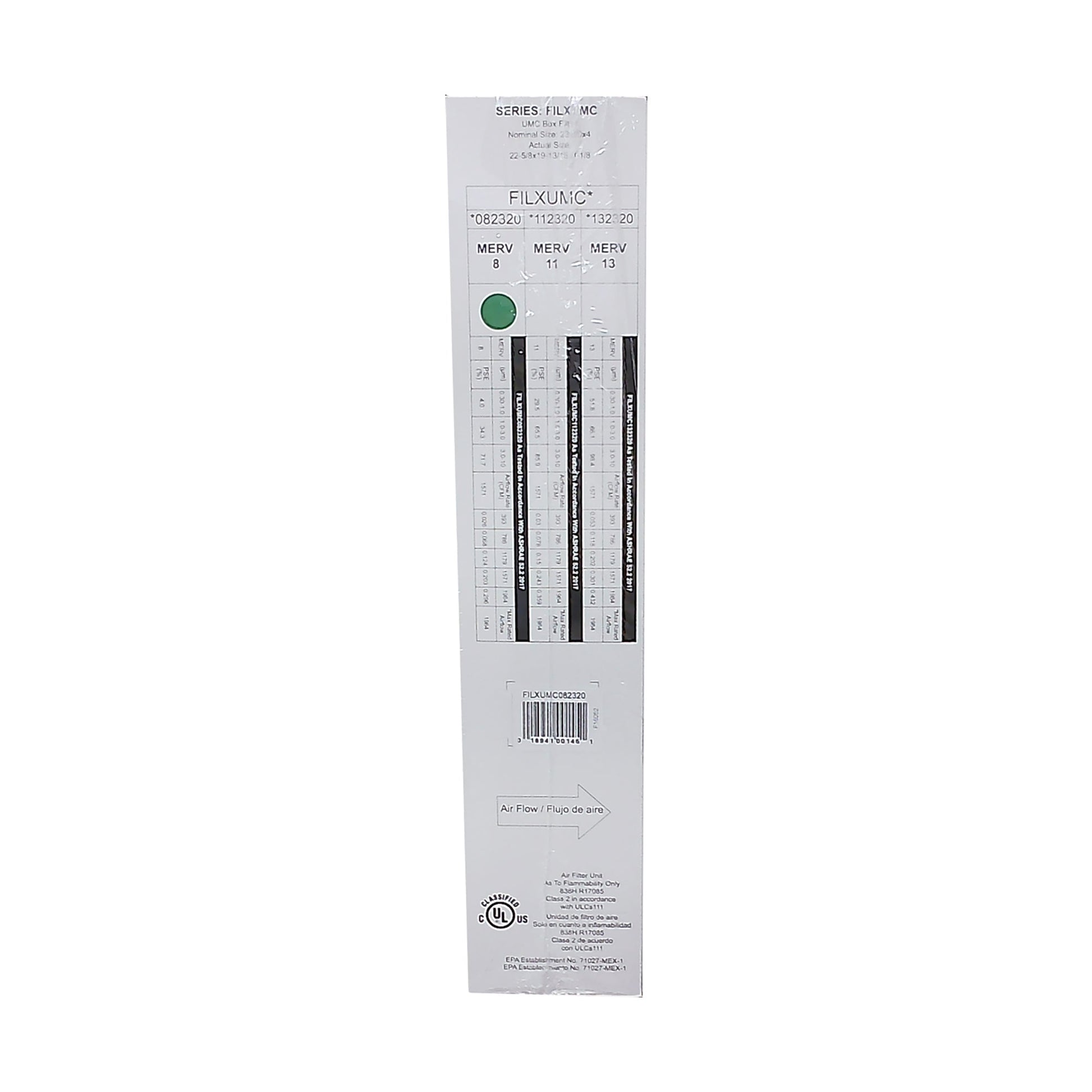 Carrier FILXUMC082320 replaces FILXXFNC0024 MERV 8 20x23x4 Actual size 19 - 7/8" x 22 - 5/8" x 4 - 5/16"