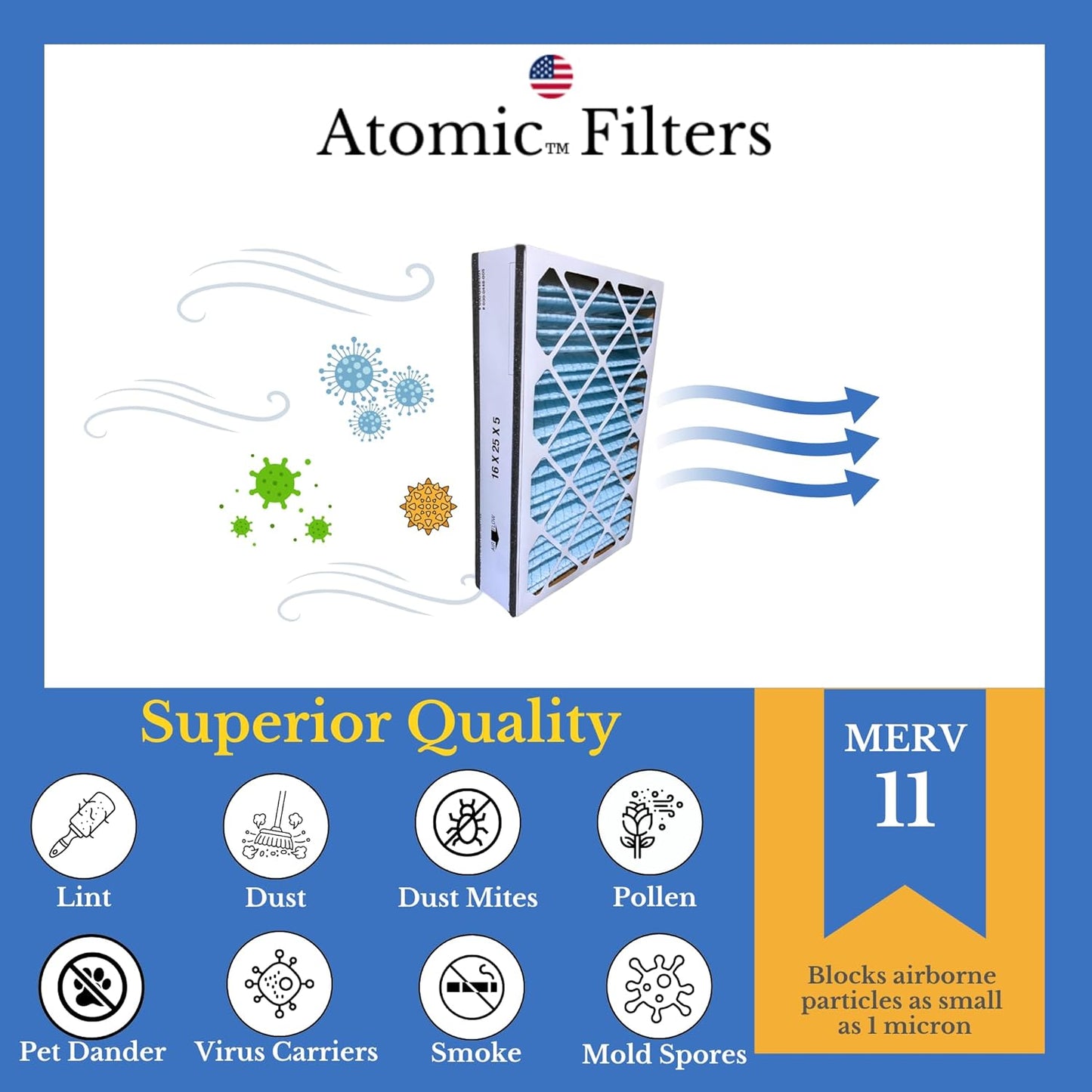 Compatible Replacement for Ultravation 91 - 005 - 16x25x5 MERV 11 Air Filter (2 - Pack)