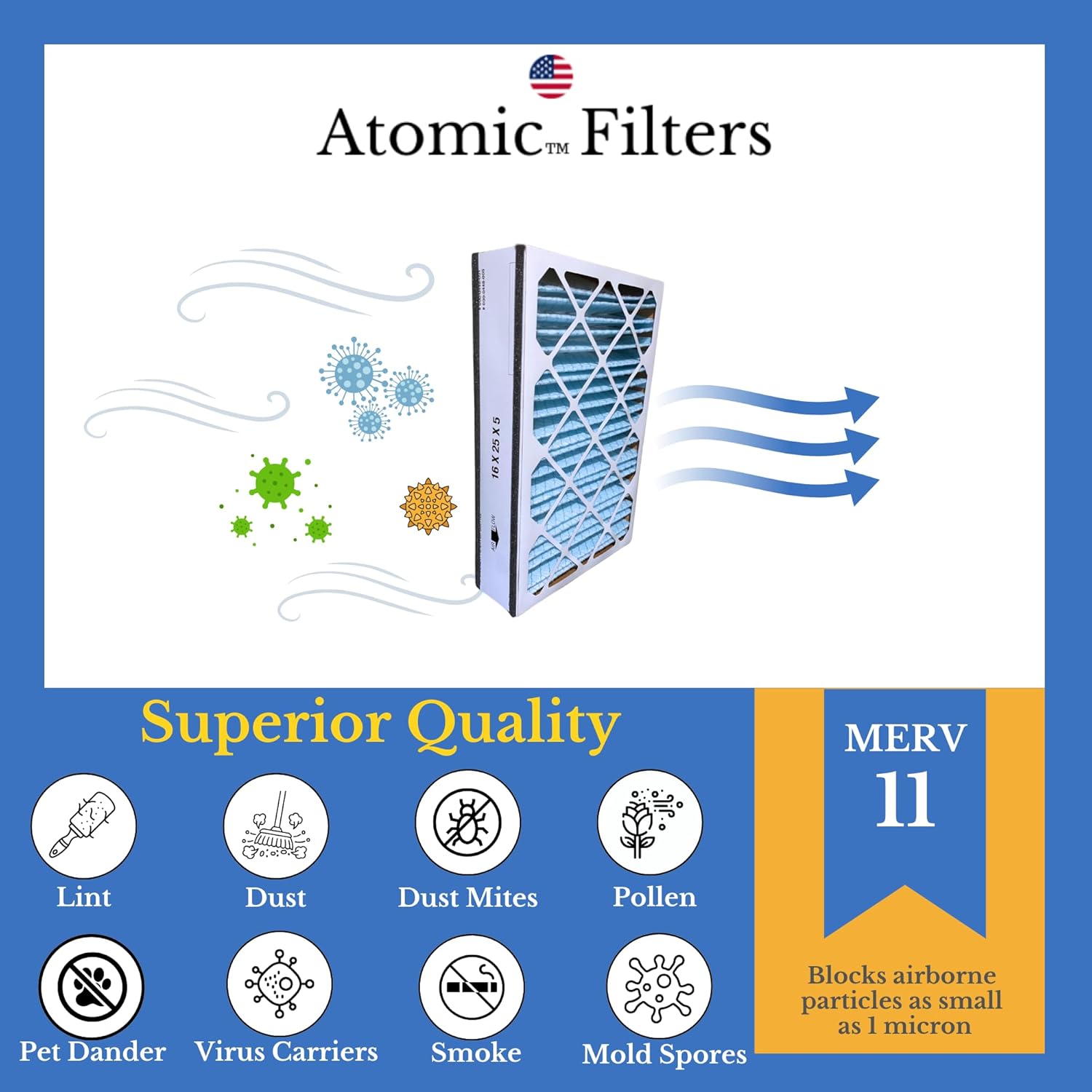 Compatible Replacement for Ultravation 91 - 005 - 16x25x5 MERV 11 Air Filter (2 - Pack)