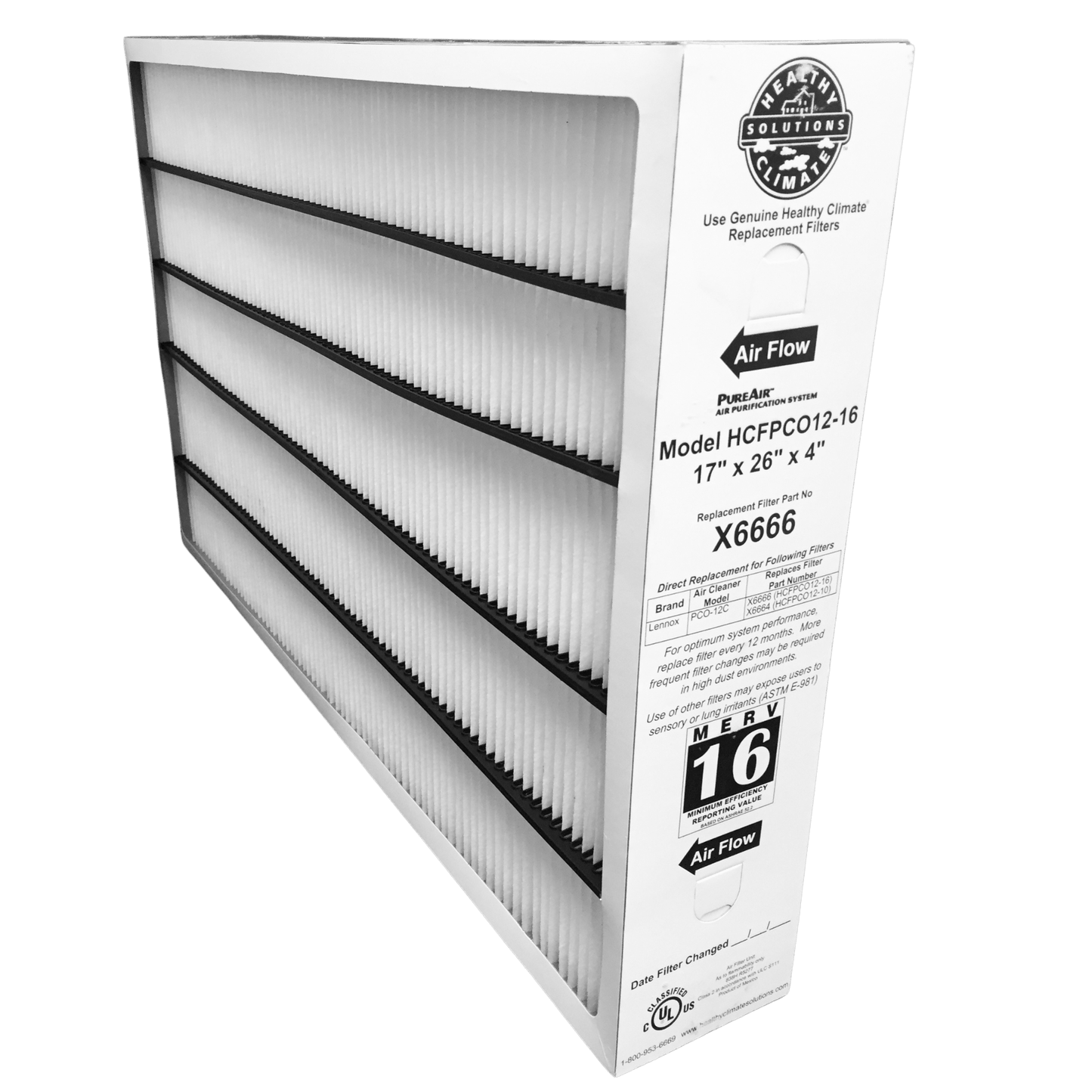 Lennox 17x26x4 MERV 16 Pleated Air Filter Media X6666