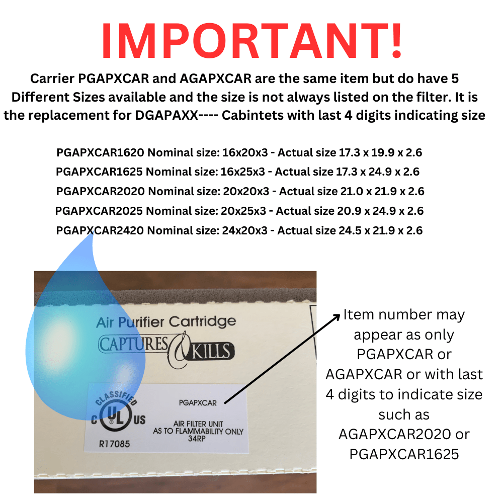 Atomic Compatible for Carrier PGAPXCAR2420 Air Purifier Replacement Cartridge Nominal size: 24x20x3 - Actual size 24.5 x 21.9 x 2.6