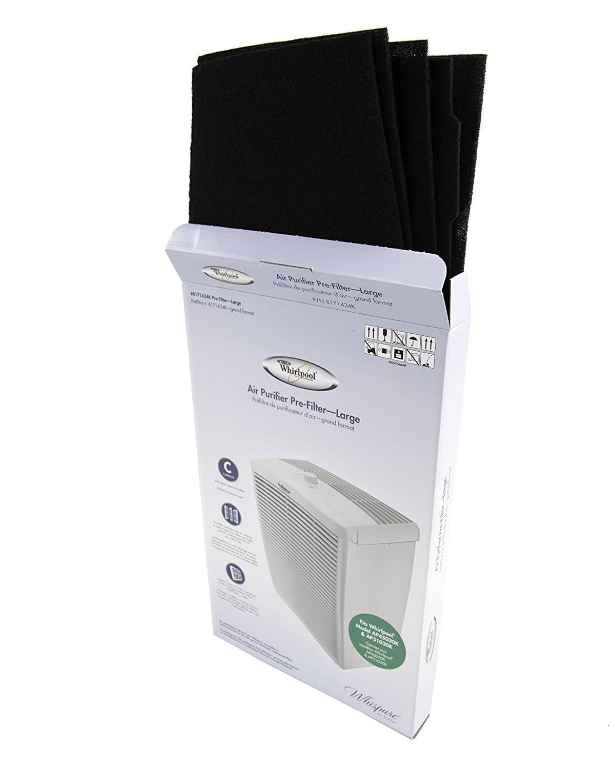 Genuine OEM Whirlpool 1183054K HEPA Whispure Air Purifier Models AP450 and AP510 Bundled with Whirlpool 8171434K Carbon Pre-Filter 4-Pack