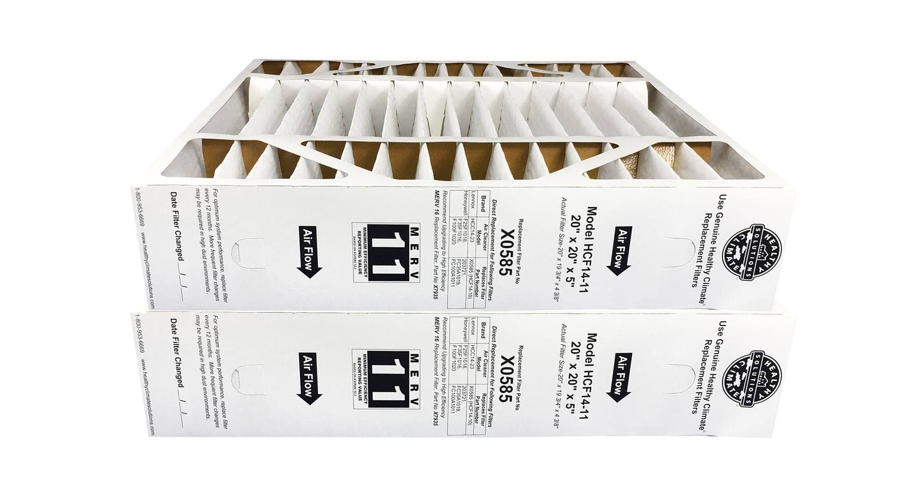Lennox X0585 20x20x5 Furnace Filter HCF14 - 11 MERV 11 - 2 Pack