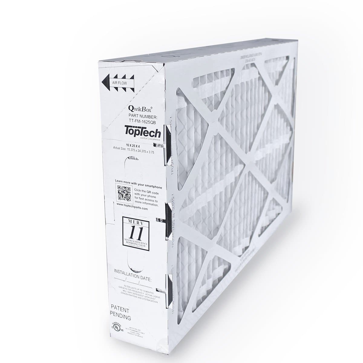 TopTech TechPure TT-FM-1625QB Quick Box OEM 16x25x4 Replacement Furnace Filter