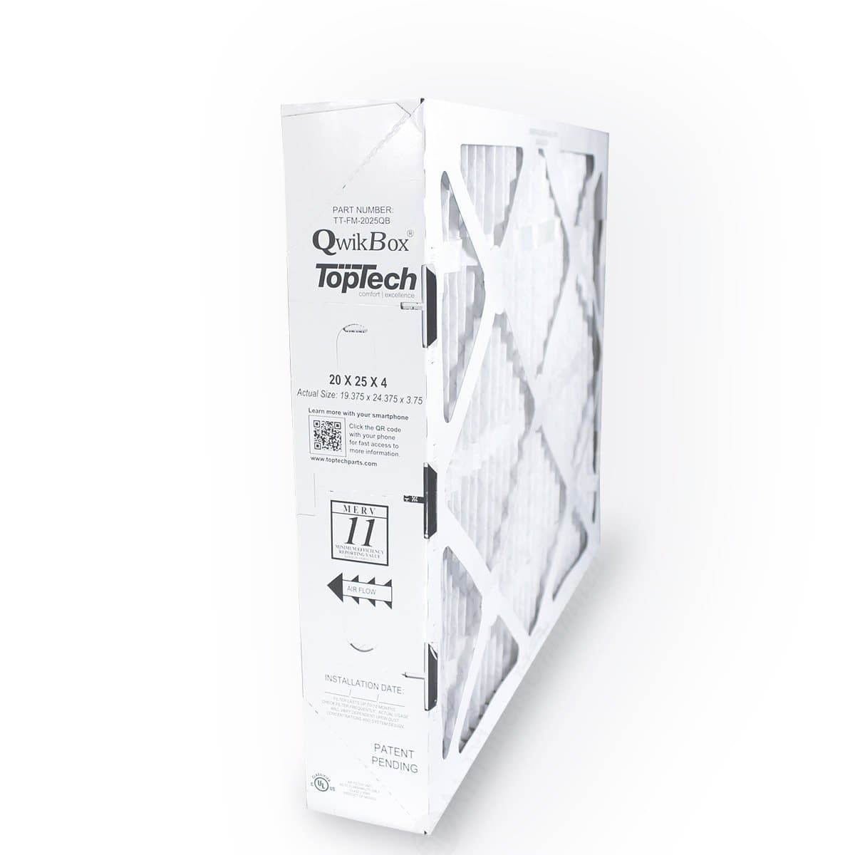 TopTech TechPure TT-FM-2025 QB OEM 20x25x4 Replacement Furnace Filter - QwikBox(R)