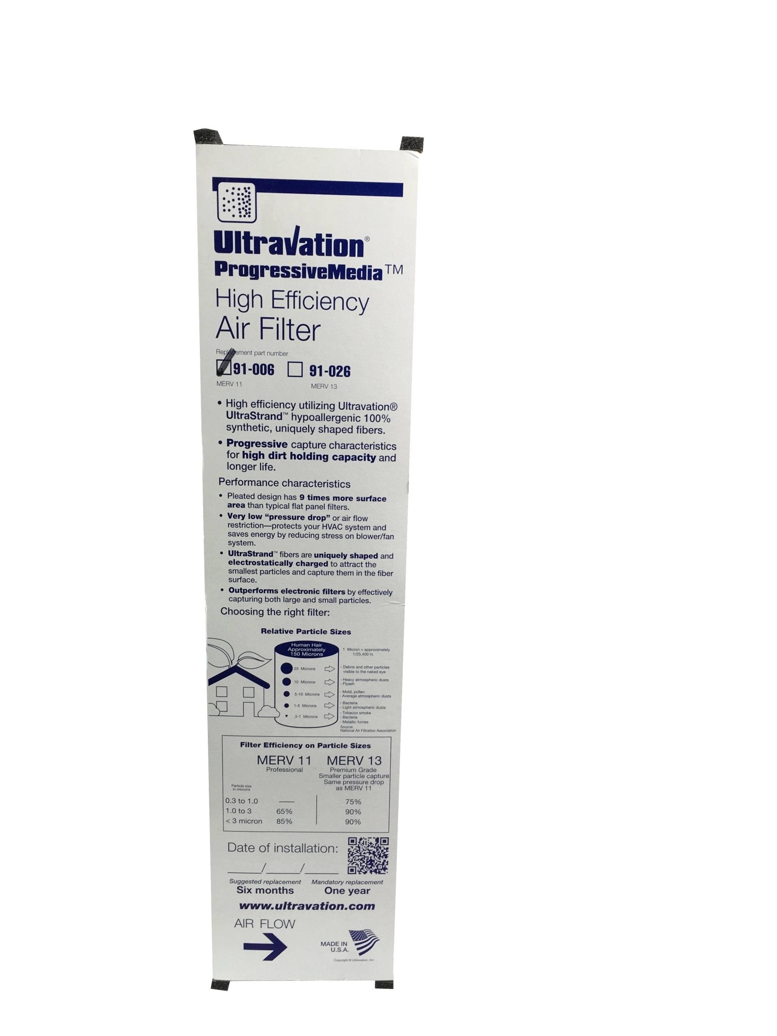 Ultravation 91-006 20x25x5 MERV 11 Replacement Furnace Filter - 1 Pack
