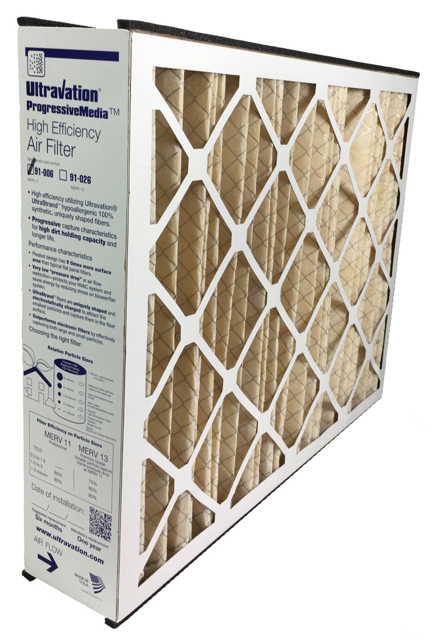 Ultravation 91-006 20x25x5 MERV 11 Replacement Furnace Filter - 1 Pack