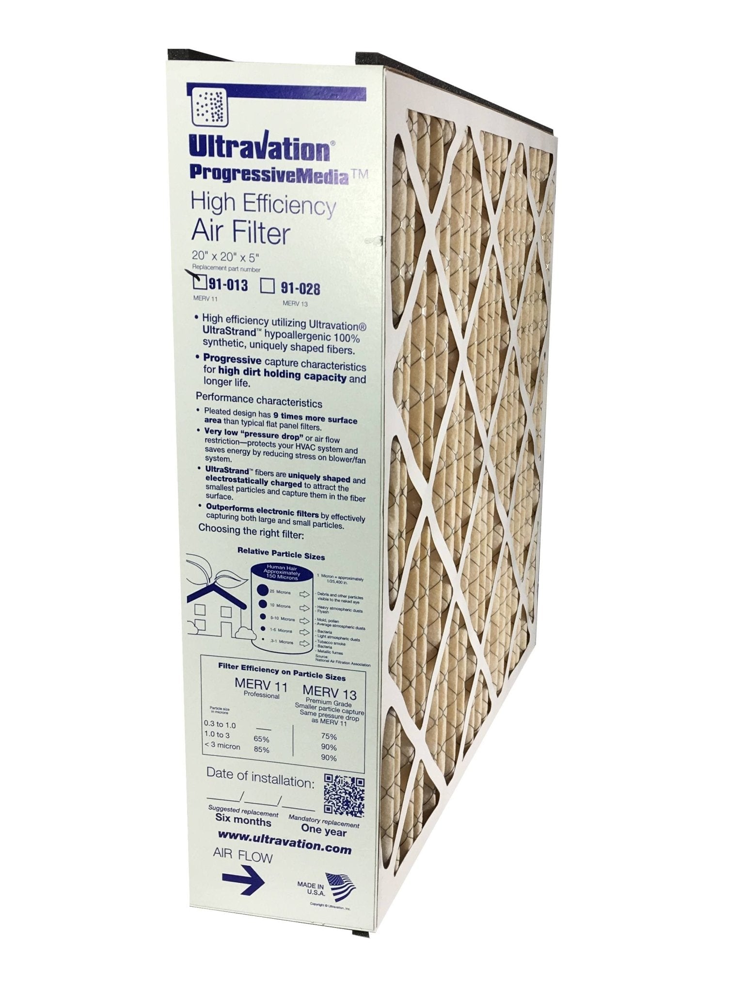 Ultravation 91-013 20x20x5 MERV 11 Replacement Furnace Filter - 2 Pack