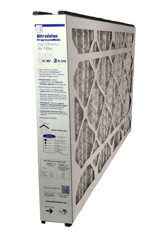 Ultravation 91-019 16x25x3 MERV 13 Replacement Furnace Filter - 1 Pack