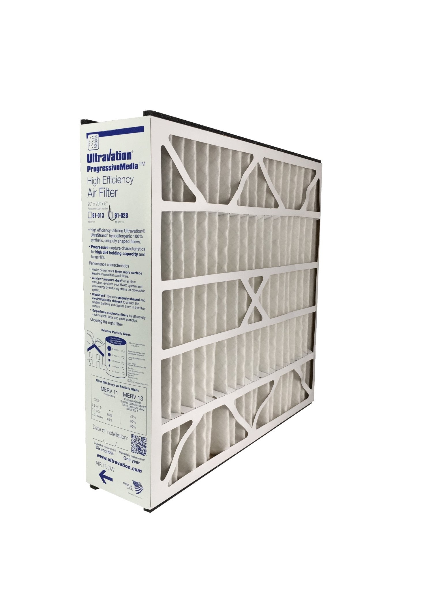 Ultravation 91-028 20x20x5 MERV 13 Replacement Furnace Filter - 1 Pack